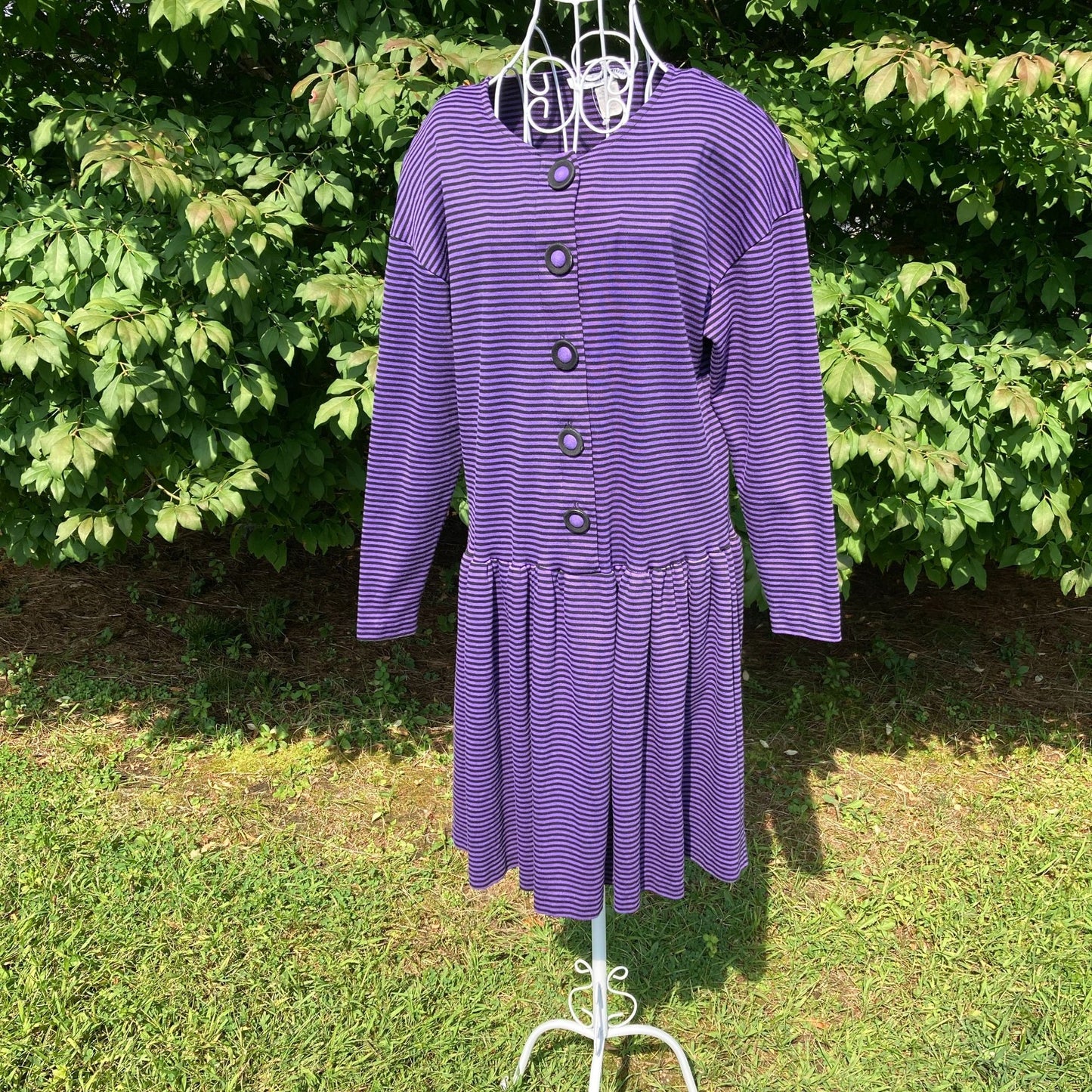 vintage striped dress 1990s |S-M| Flaws stripe purple black Pandemonium cotton