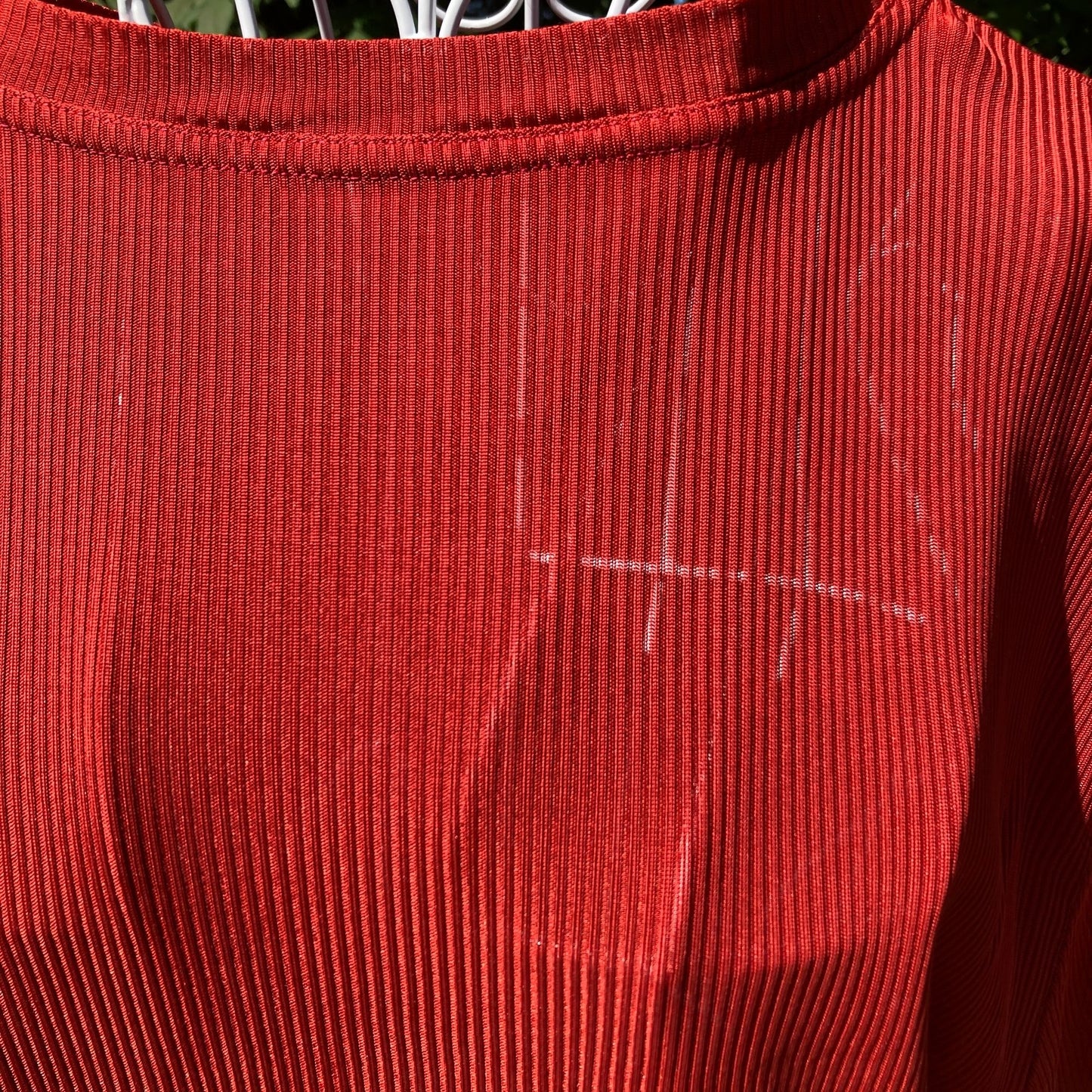 Vintage under shirt | S-L | 90s 1990s rust red orange ribbed crew neck short sleeve sheer