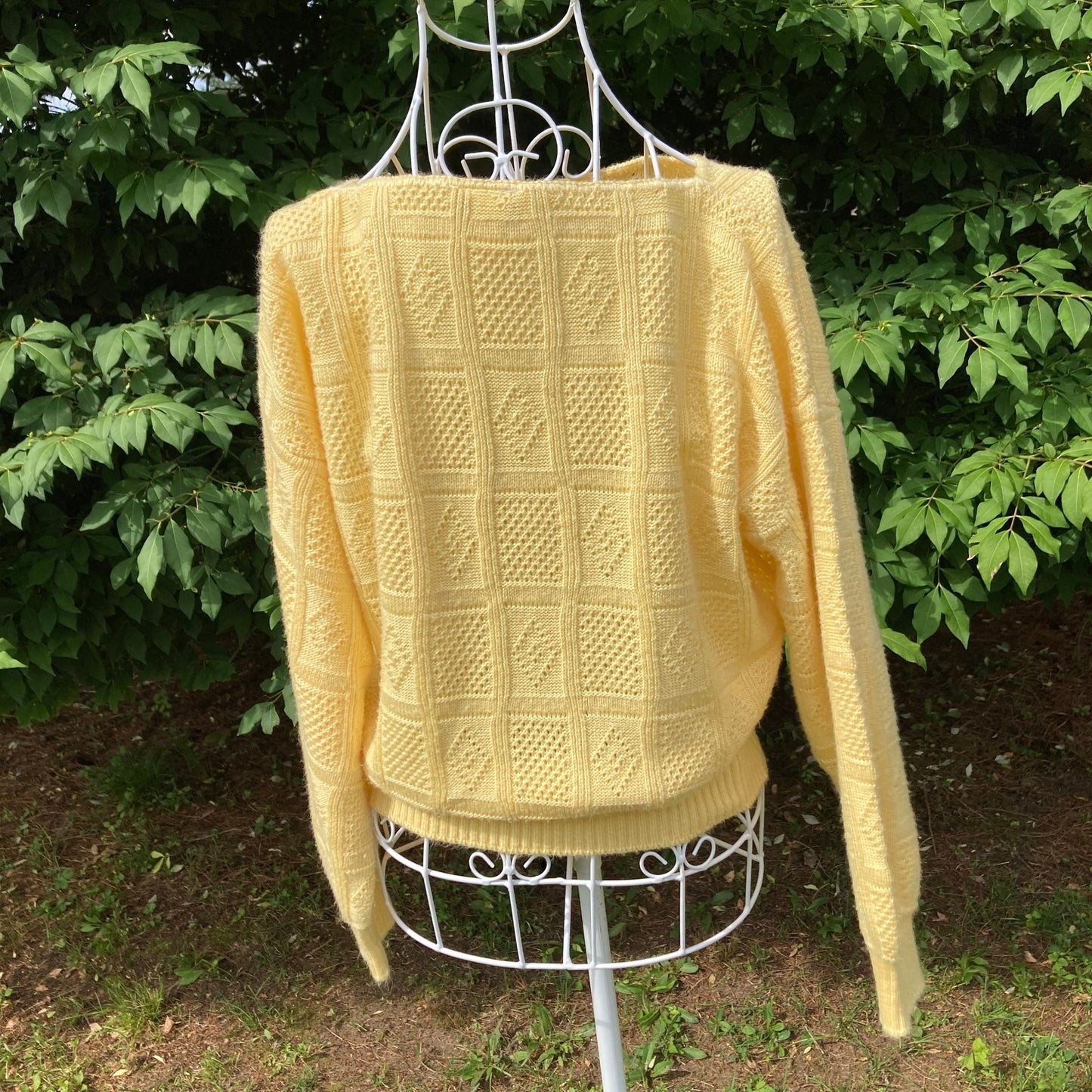Vintage crochet sweater knit pastel yellow | S - M | soft 70s open work weave Kenneth Too!