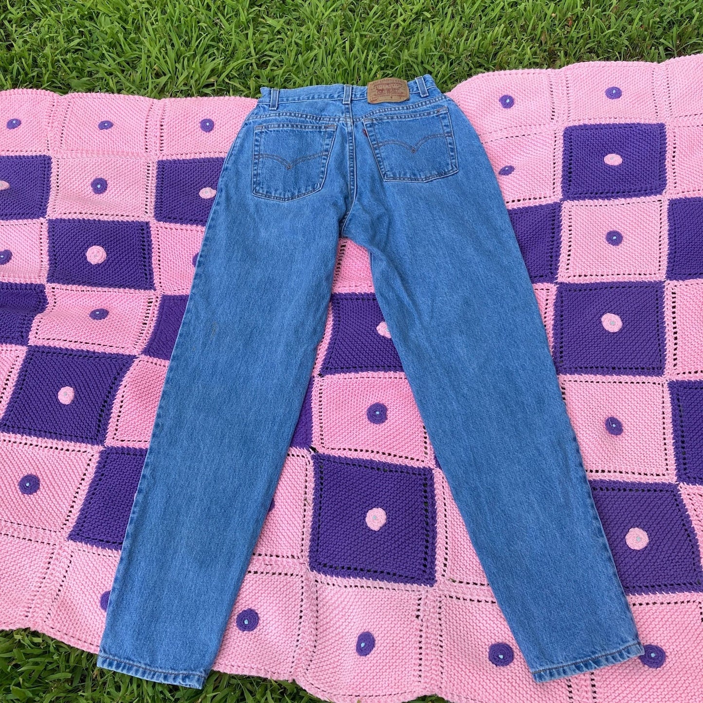 Levis 550 M 28 vintage vtg high rise waist mom jeans medium wash all cotton no stretch 90s 1990s reD tab