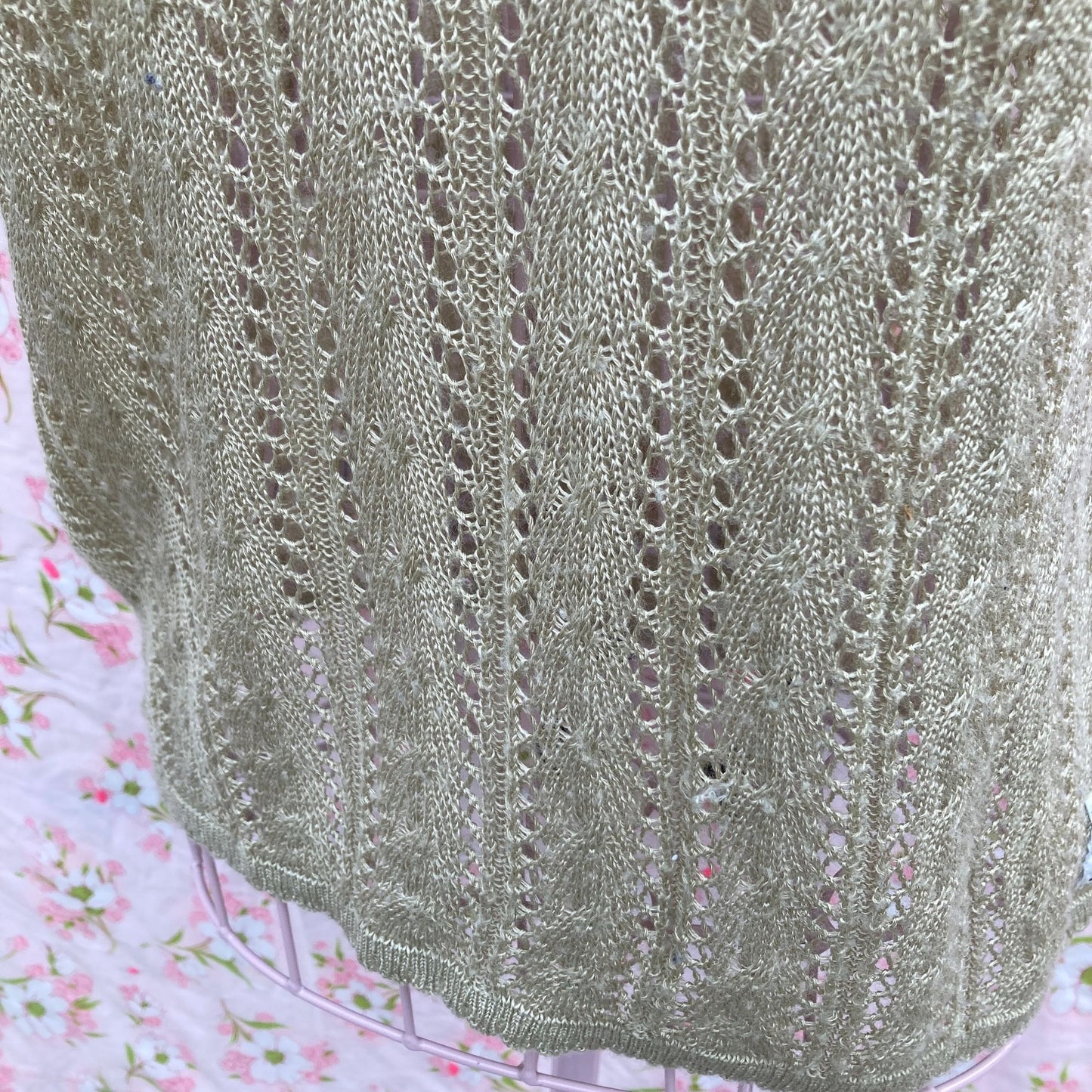 Vintage 90s sweater 1990s open weave tan short sleeve top