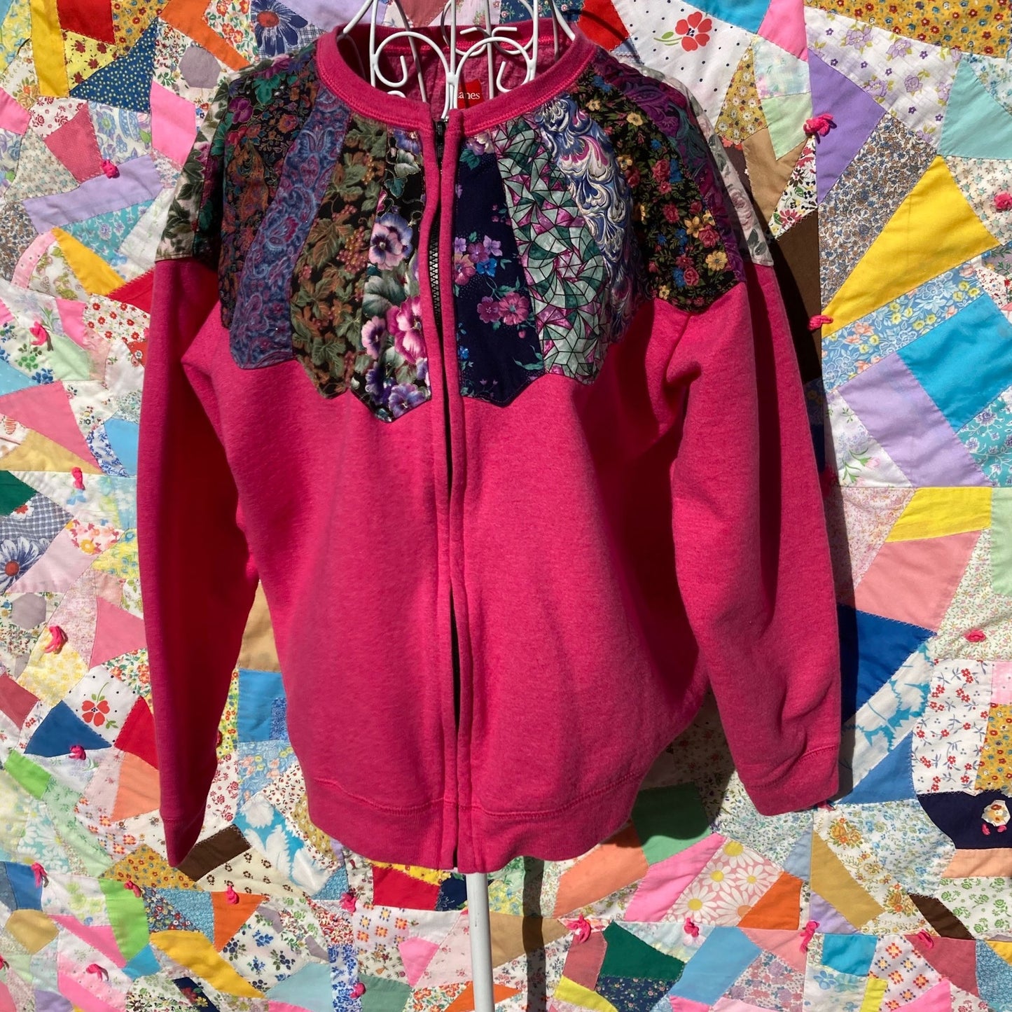 Vintage sweatshirt grandma pink |S-M| cardigan zip up quilt Hanes