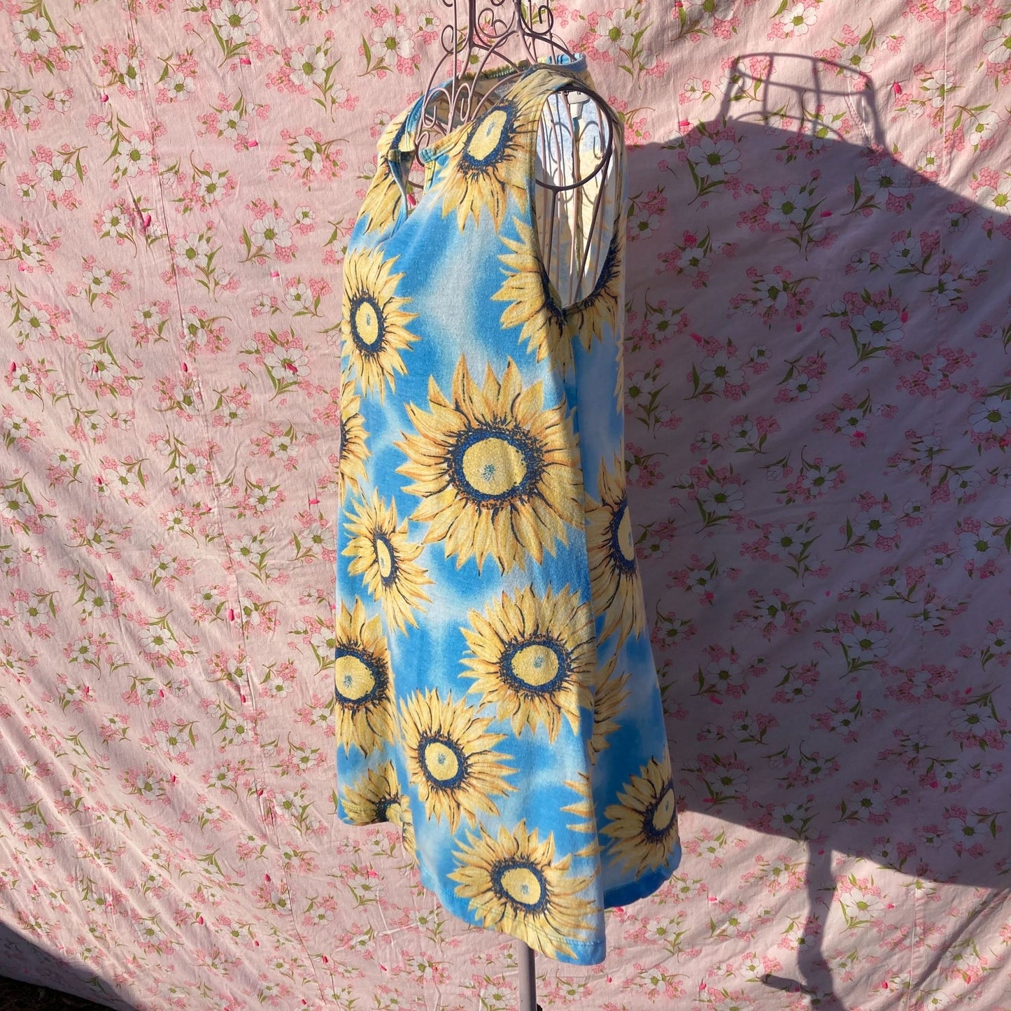 Vintage 90s y2k floral cover up house dress |S - M| cotton blue yellow sunflowers NY-5