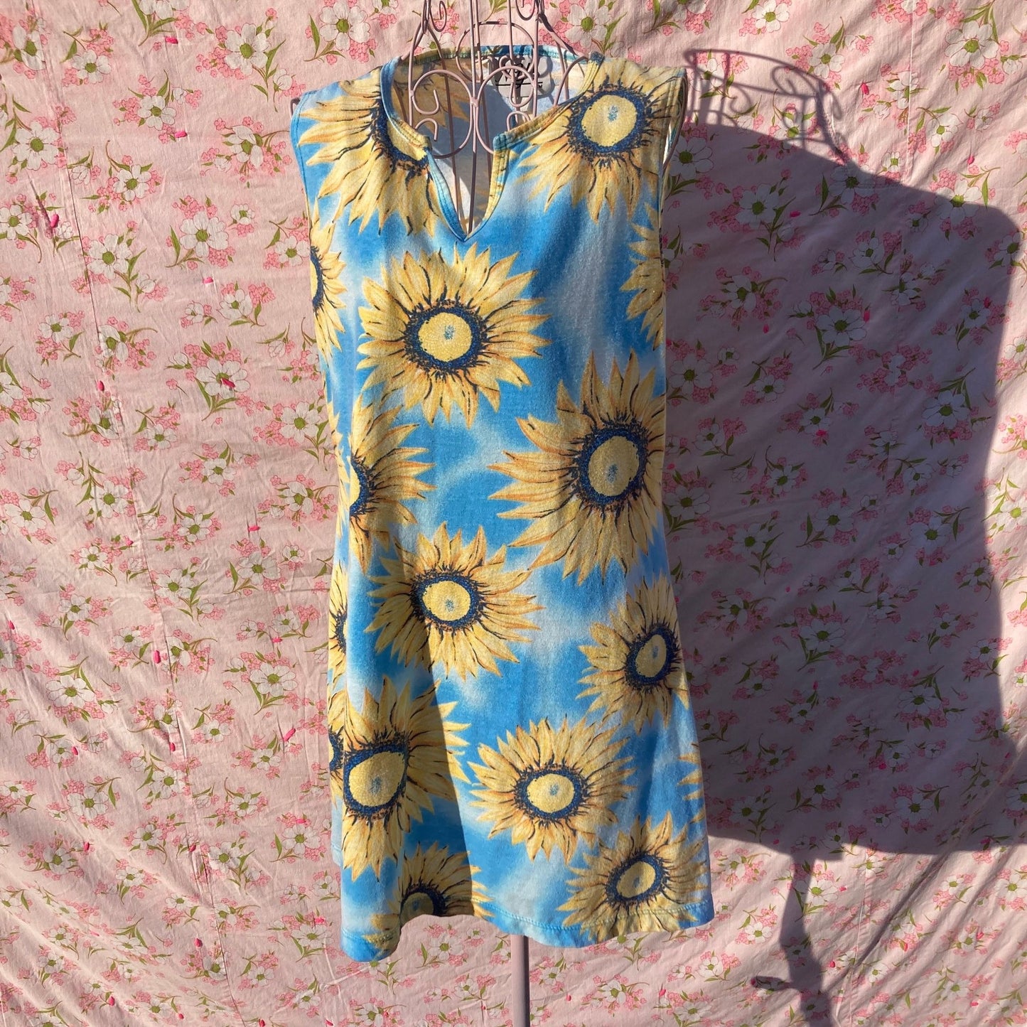 Vintage 90s y2k floral cover up house dress |S - M| cotton blue yellow sunflowers NY-5