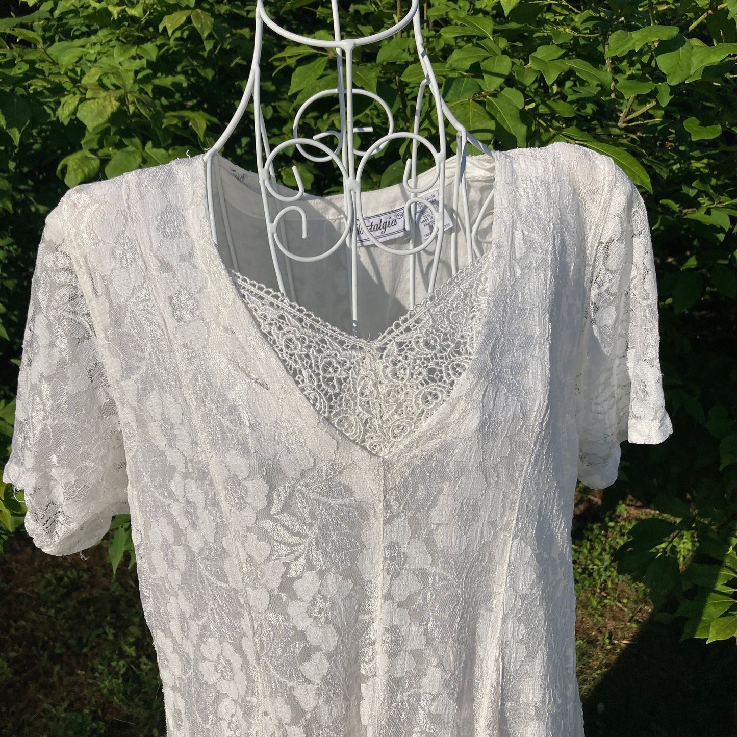 vintage White lace 80s 90s dress | S-M | see through overlay Nostalgia