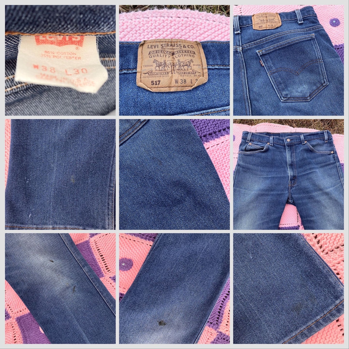 Vintage Levi’s 36”-37” actual waist jeans distressed tagged 38 x 30 denim jeans medium - dark wash maroon tab thrashed