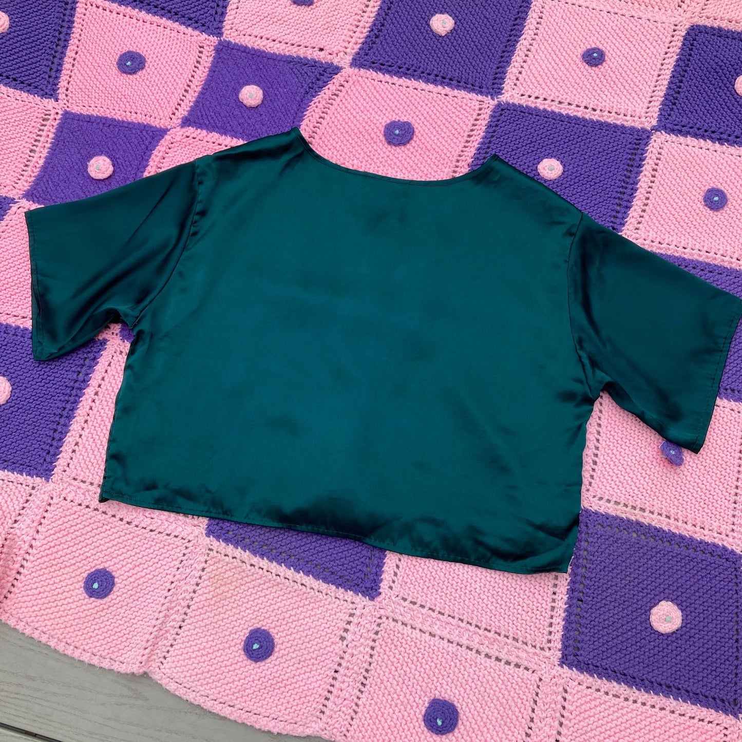 Vintage Victorias Secret gold tag top green short sleeve |M-L| 80s 90s emerald green shirt blouse crop cropped eyelet