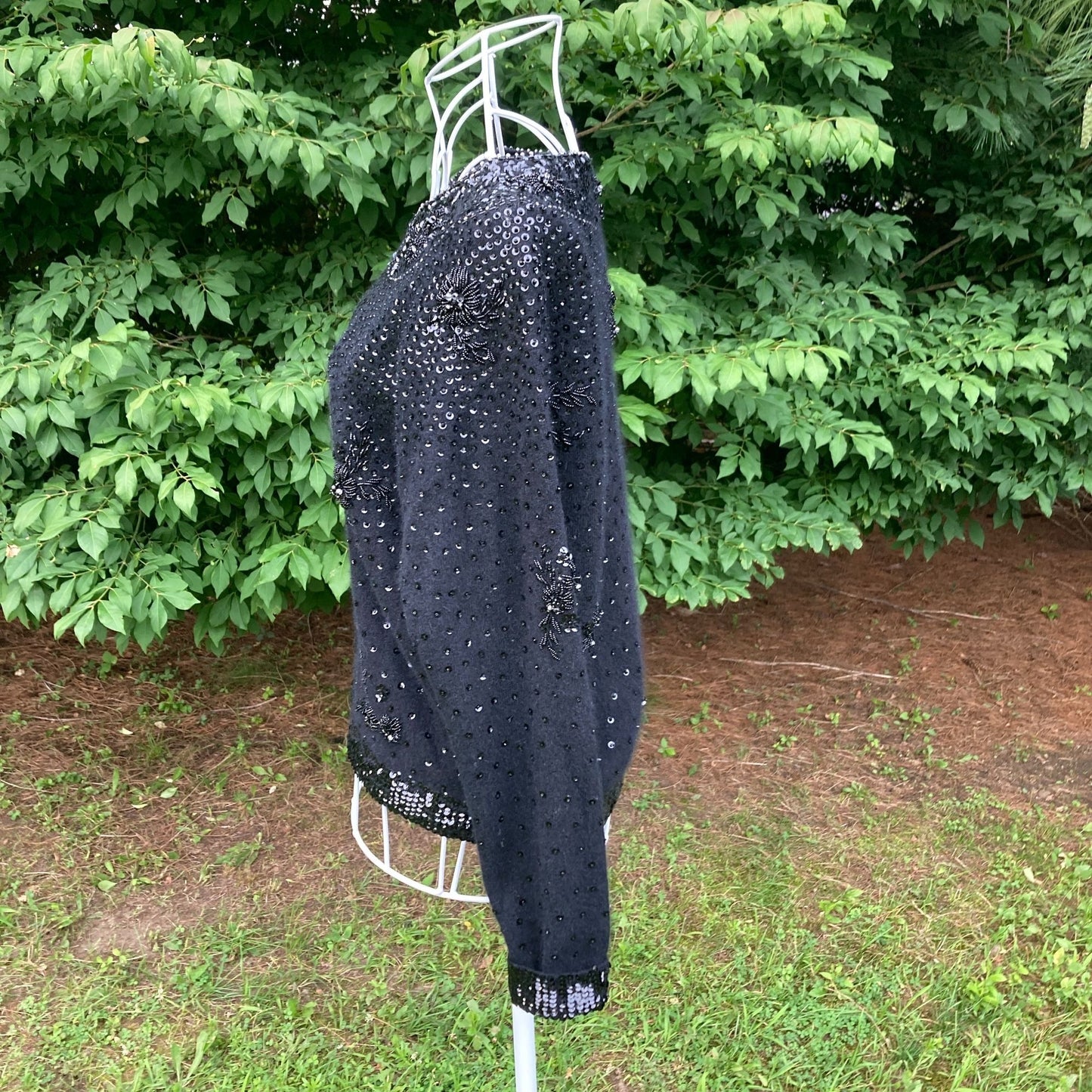 Vintage sweater wool angora black 60s |S-M| elegant sequin beaded cardigan