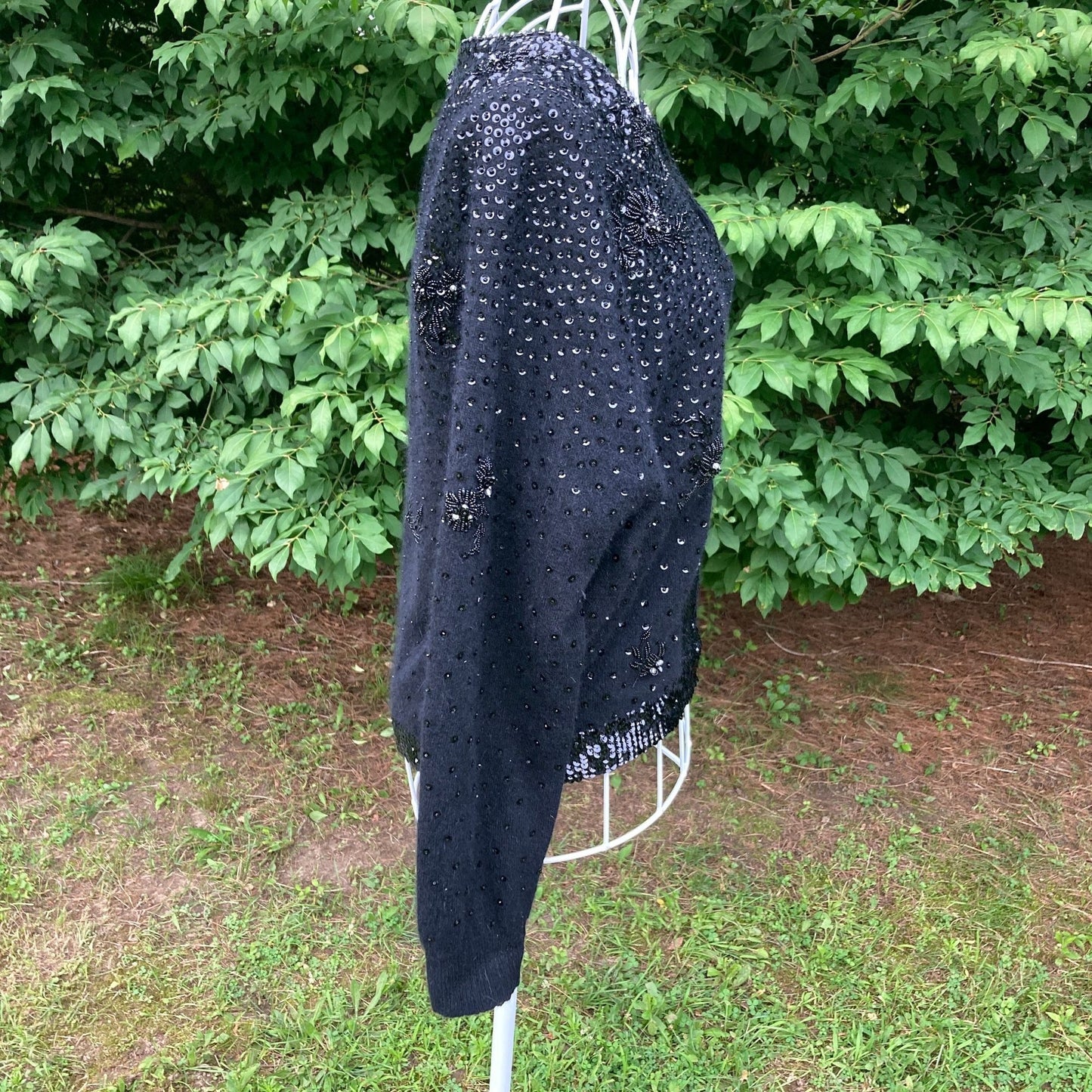 Vintage sweater wool angora black 60s |S-M| elegant sequin beaded cardigan