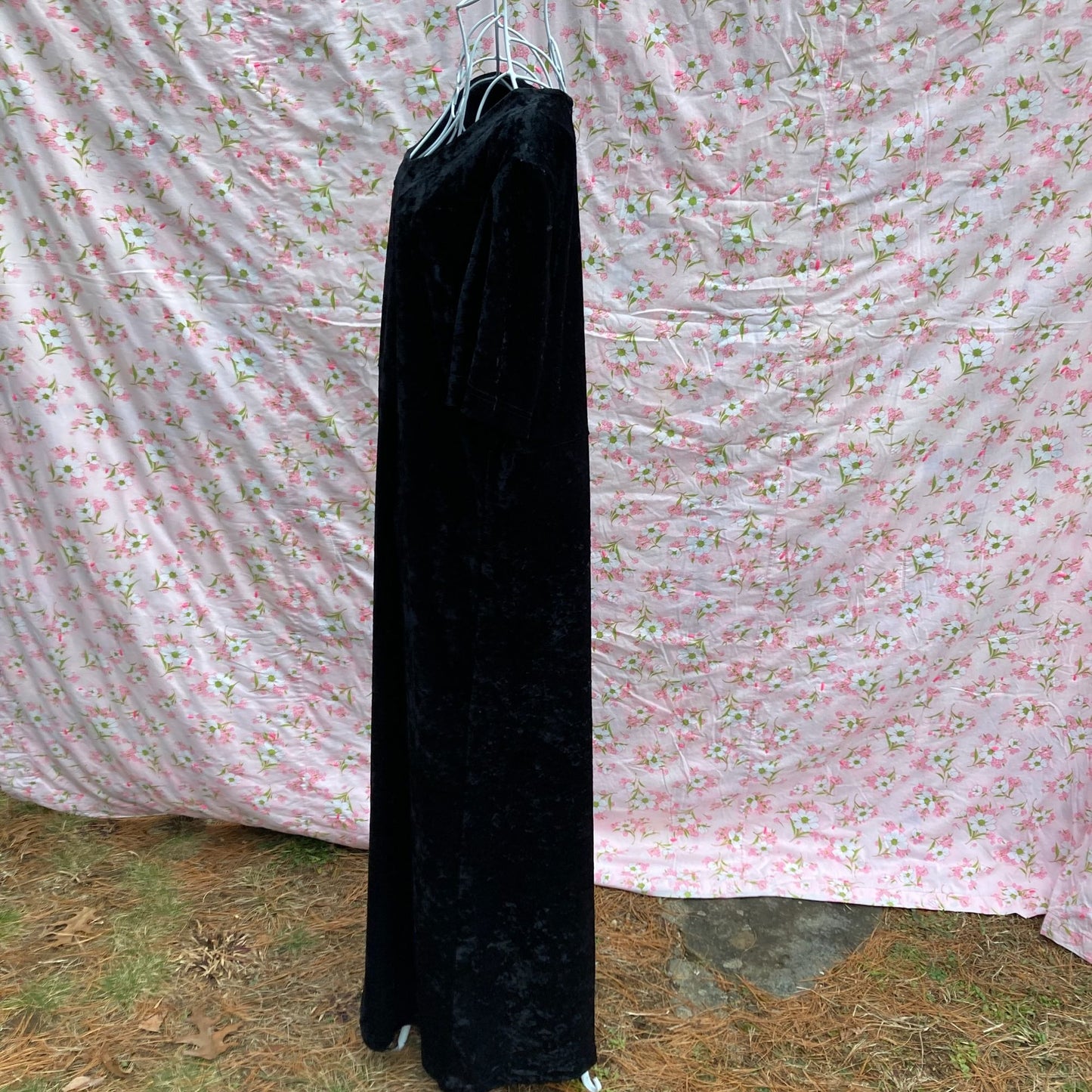 vintage dress black crushed velvet 90s | M-L | minimal 1990s maxi Teddi