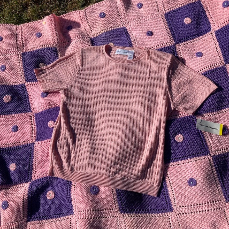 90s short sleeve grandma sweater pink deadstock | S- M | Alfred Dunner