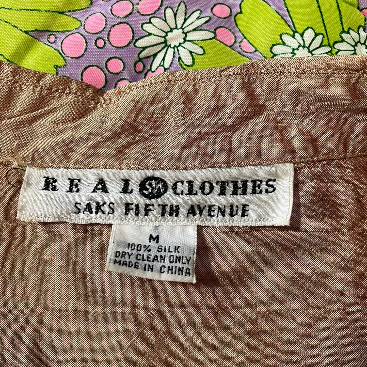 Vintage Saks Fifth Ave y2k 90s top iridescent tan | M-L | button up silk top shirt blouse