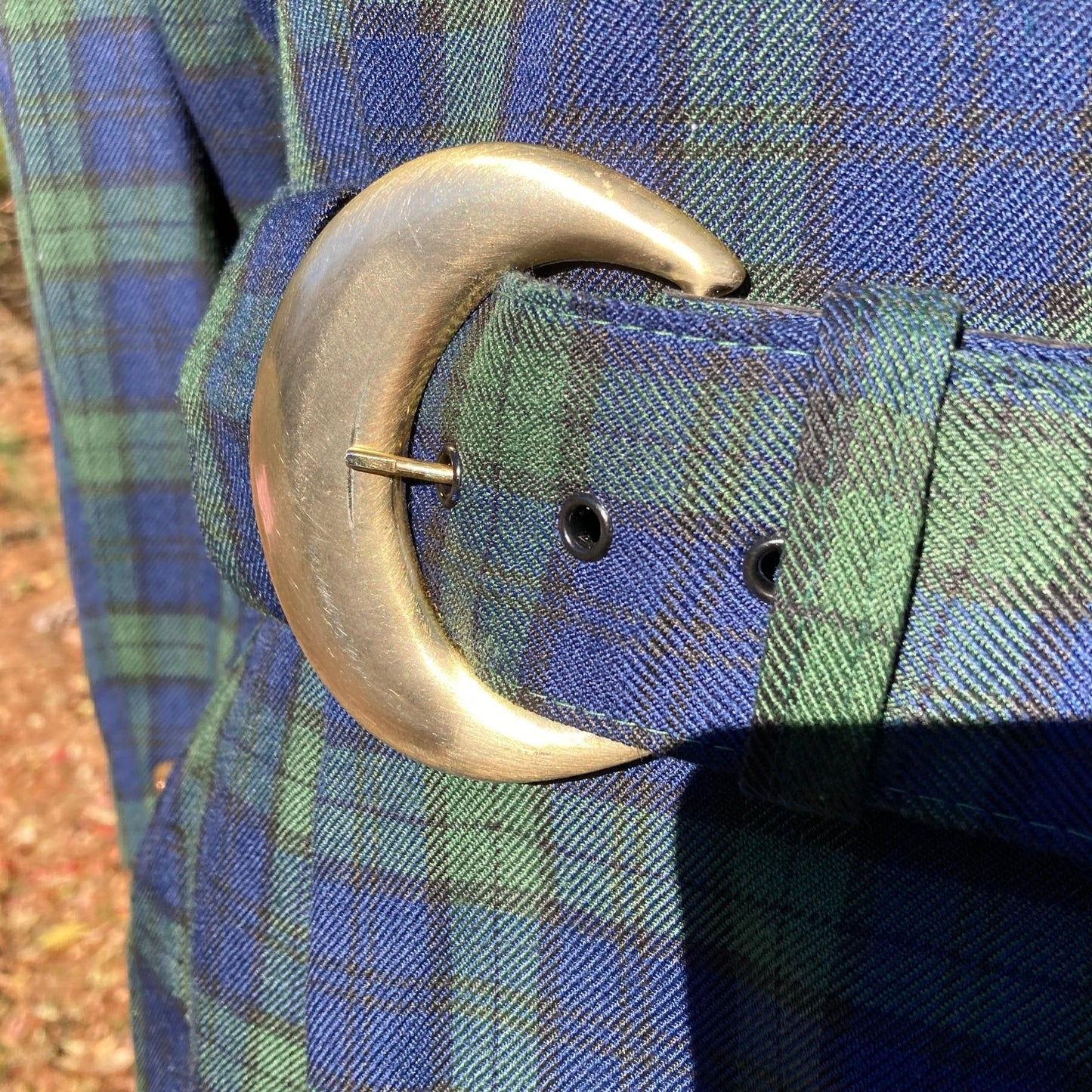 vintage plaid dress 80s | S-M | cottage blue green belted long sleeve career wear 1980s Clues Collections