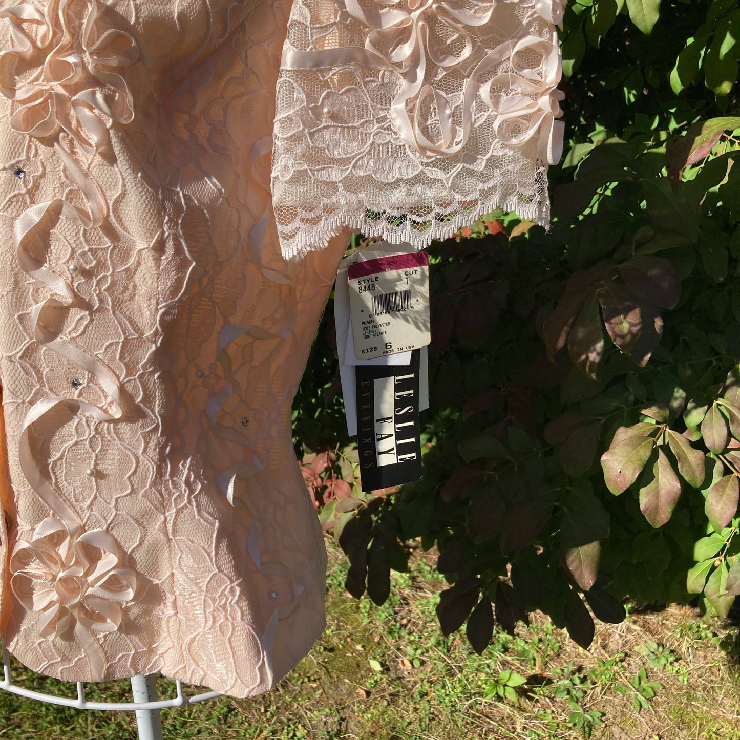 Vintage top |S - M| 80s lace embroidered rhinestones 1990s shirt blouse Leslie Fay deadstock nwt puff sleeve party occasion wear dusty rose