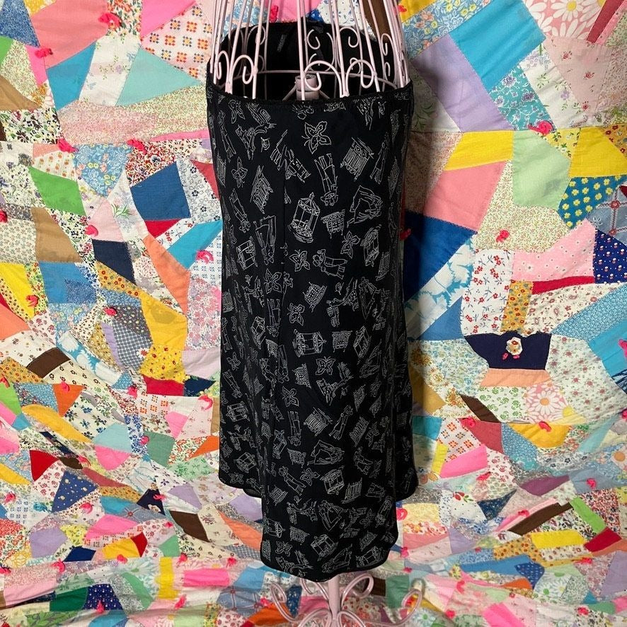 vintage 90s y2k skirt black white novelty print butterfly figural architecture | S-M | Nine West