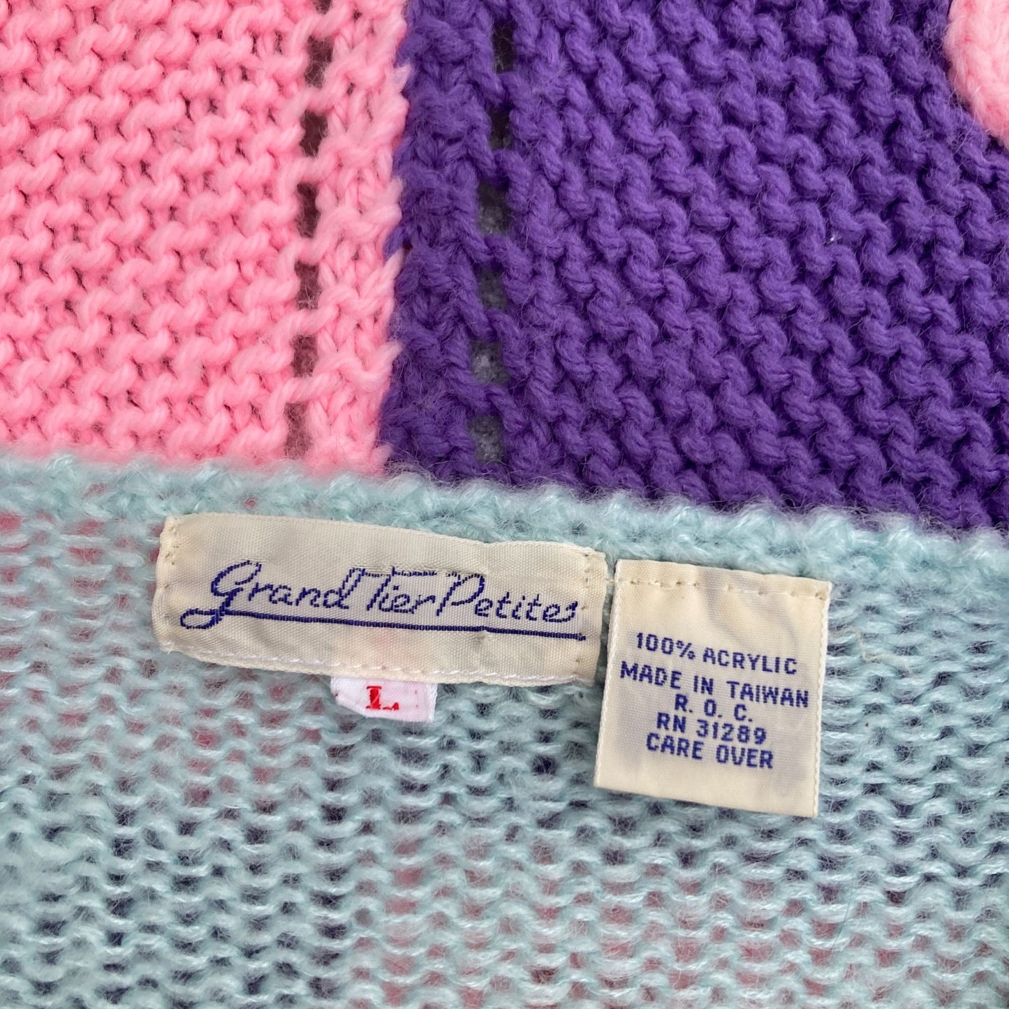 Vintage sweater teal | S-M | 70s ribbon kawaii fairy kei Grand Tier Petites