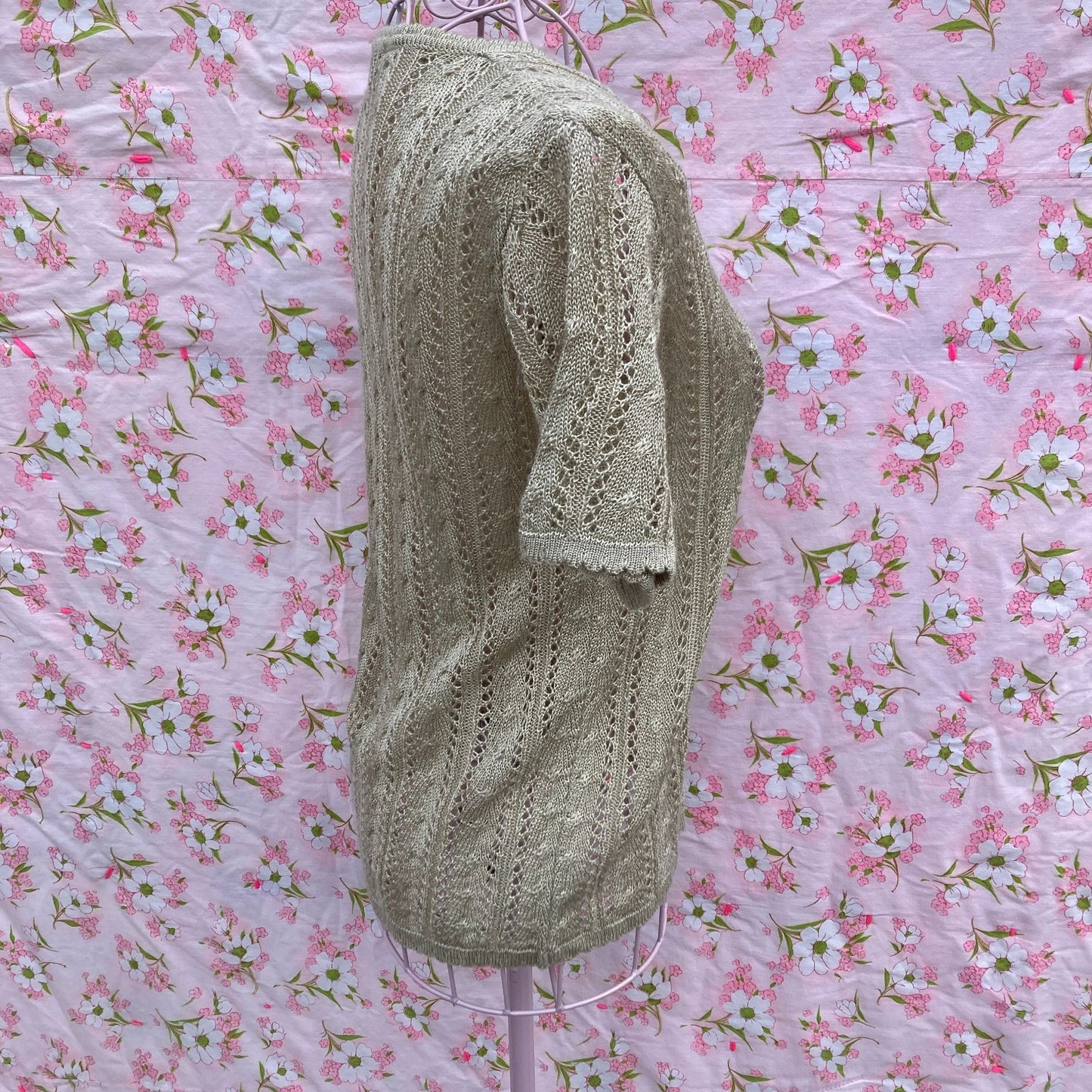 Vintage 90s sweater 1990s open weave tan short sleeve top