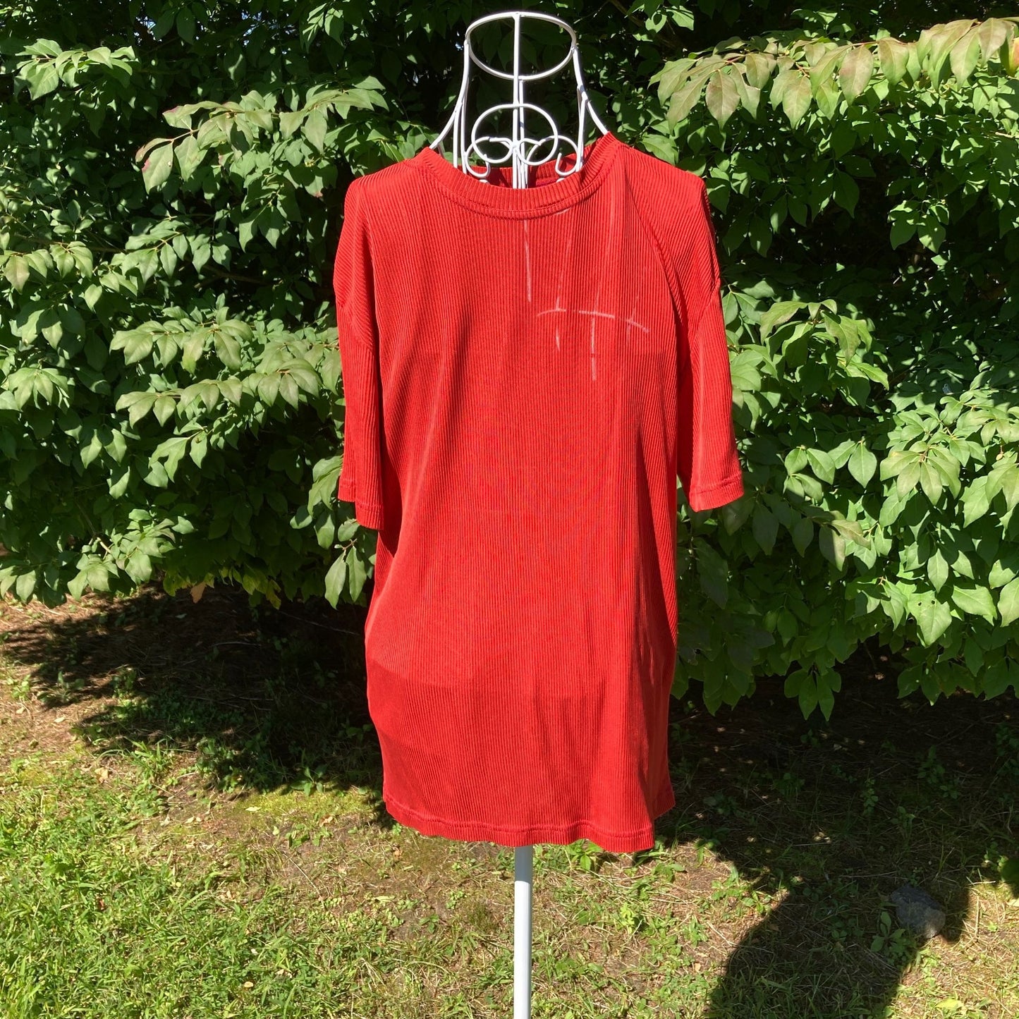 Vintage under shirt | S-L | 90s 1990s rust red orange ribbed crew neck short sleeve sheer