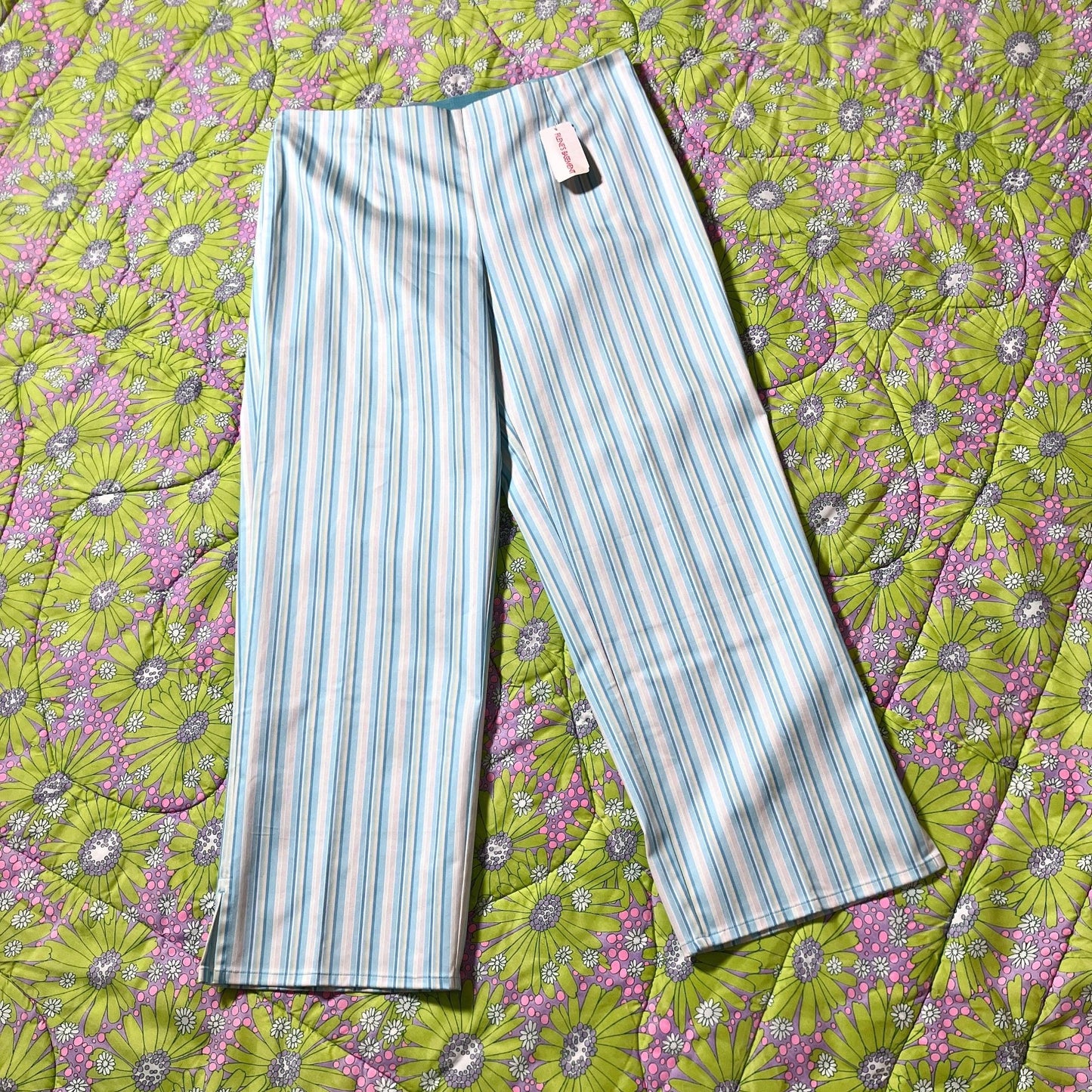 vintage y2k capris blue striped 31-32 in waist mid rise Max Studio nwt deadstock seafoam