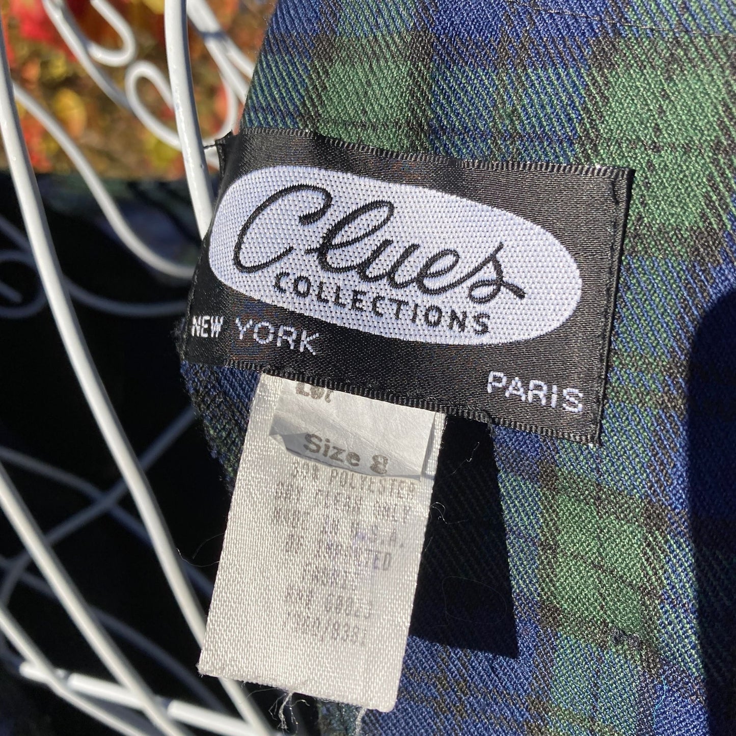vintage plaid dress 80s | S-M | cottage blue green belted long sleeve career wear 1980s Clues Collections