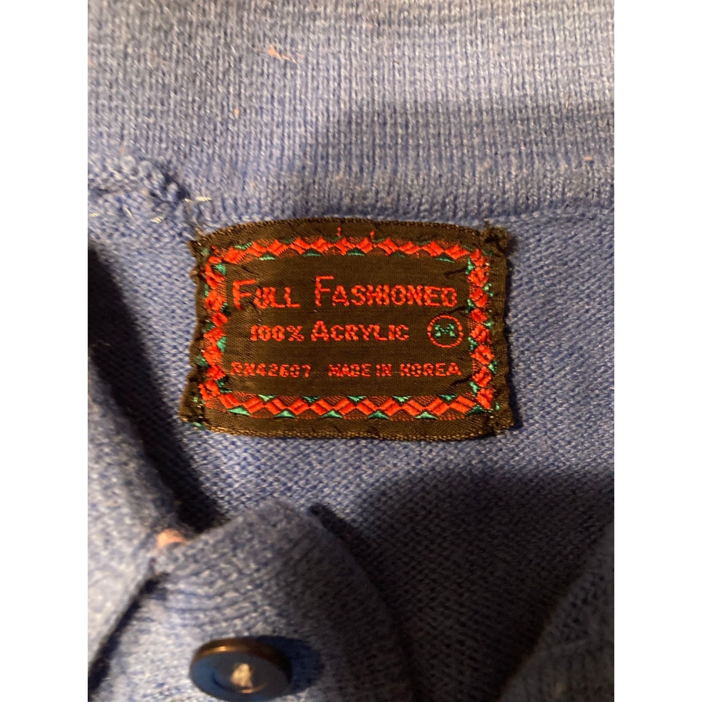 Vintage 70s sweater short sleeve knit top S M blue white soft collared