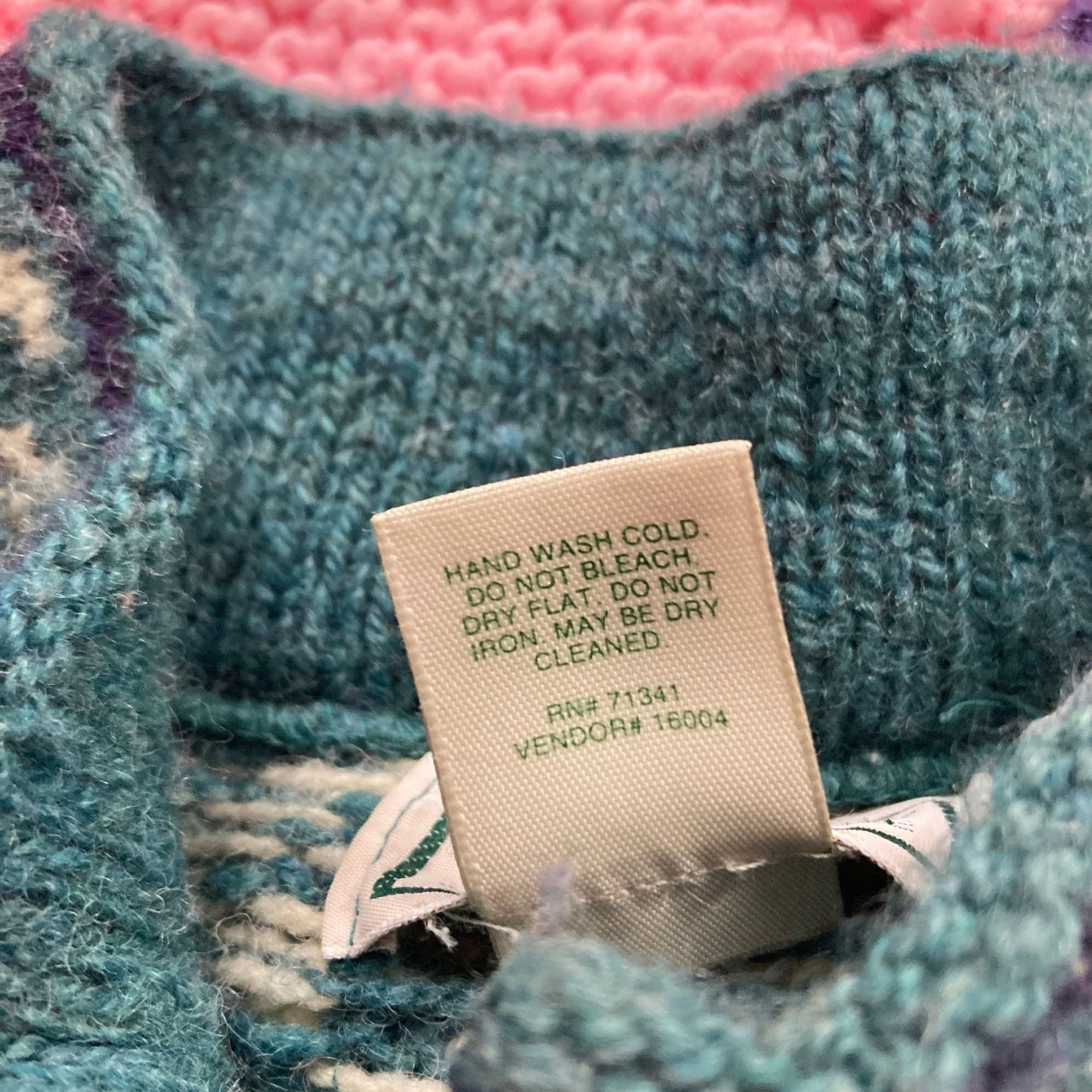 Vintage ll bean wool blend sweater cardigan M L 90s sage green white abstract fair isle made in USA