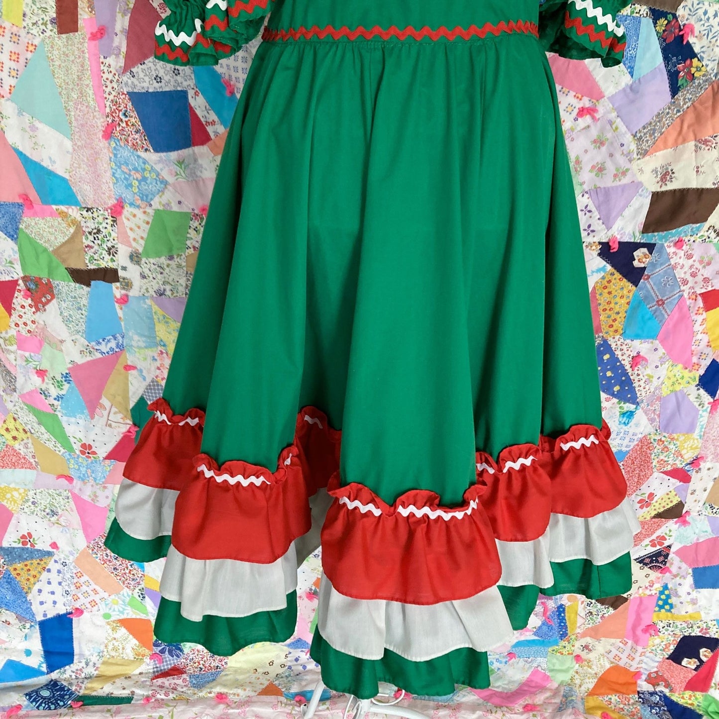 vintage 50s 60s dress red green | S-M | 1950s holiday christmas red green ruffle