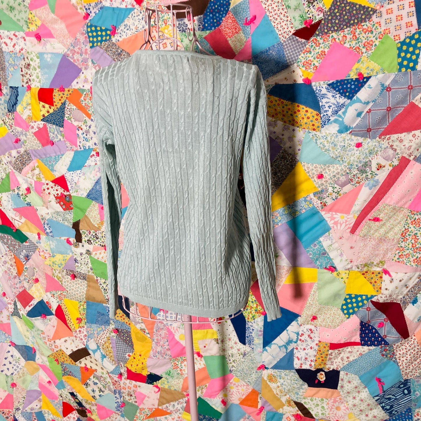 Vintage y2k sweater silk | XS - S | sea foam green v neck cable knit kevo pastel blue green