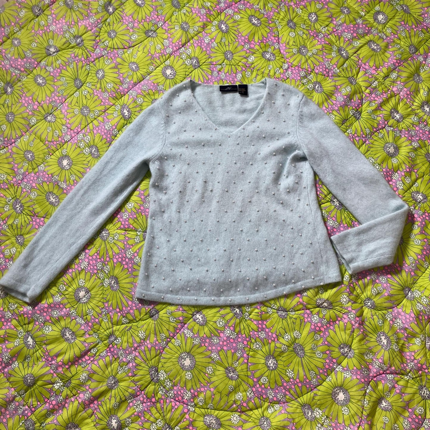 Vintage 90s y2k sweater Angora light blue pearl | S M | 1990s Andrea Viccaro