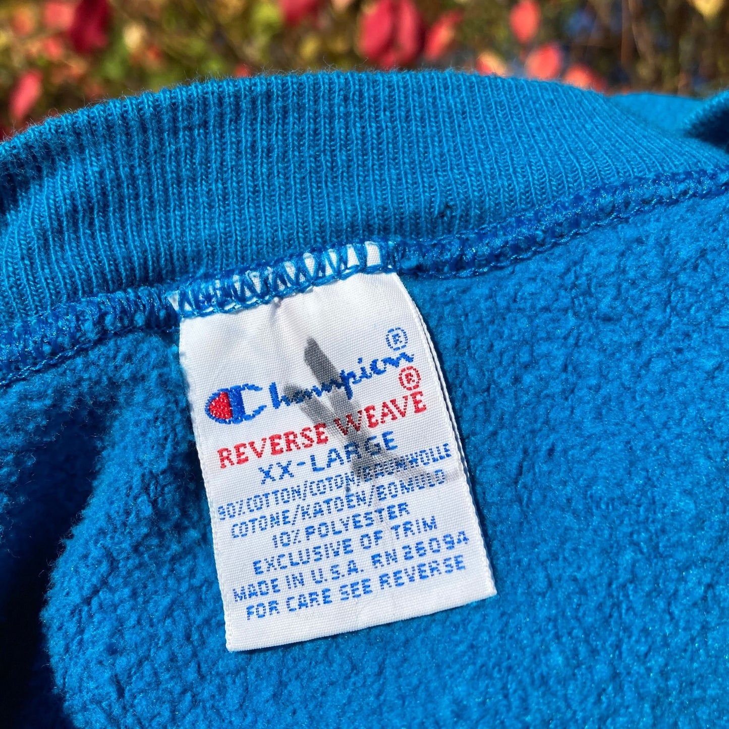 vintage sweatshirt champion 90s 1990s spellout script M-L teal embroidered reverse weave made in USA