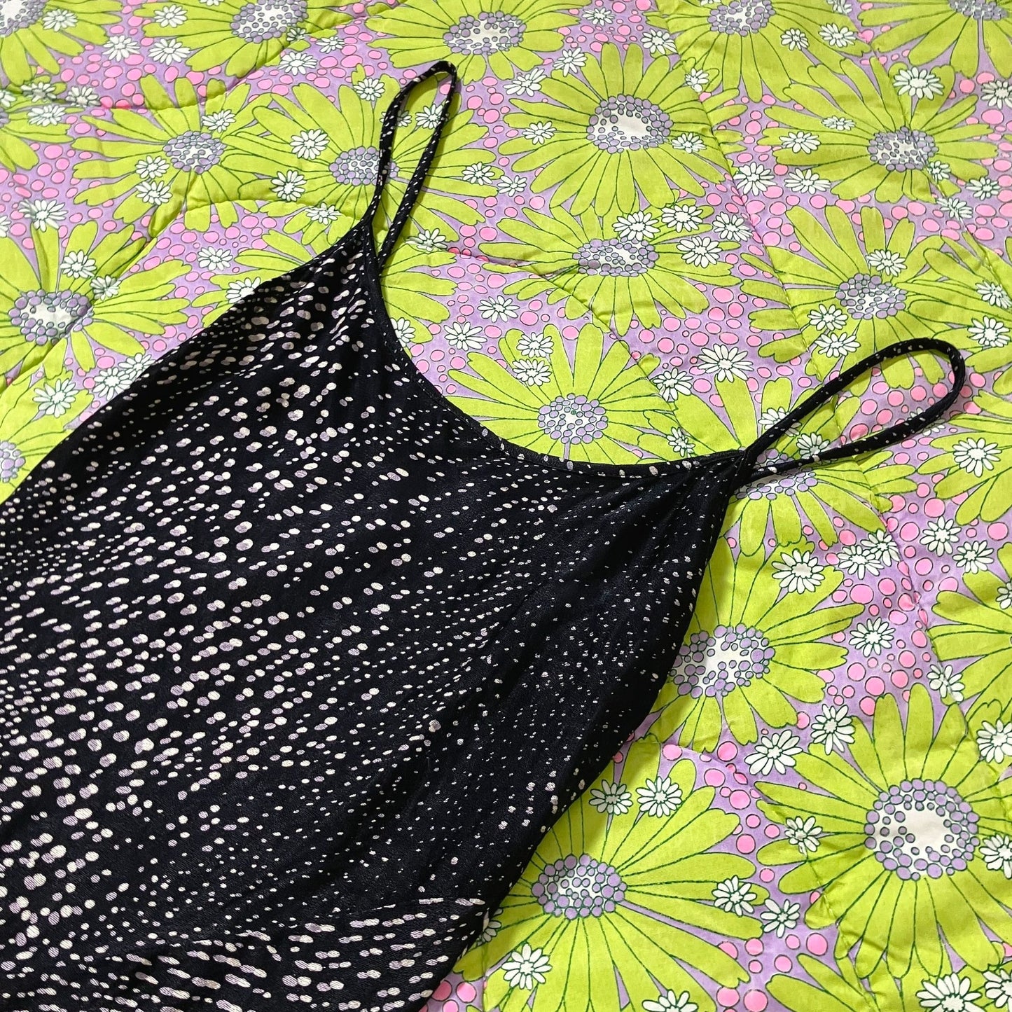 vintage 90s y2k slip dress 1990s black grey white dot abstract print formal party French Connection | XS | 25 in waist |