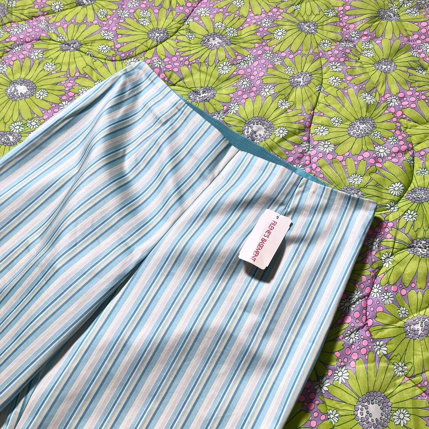 vintage y2k capris blue striped 31-32 in waist mid rise Max Studio nwt deadstock seafoam
