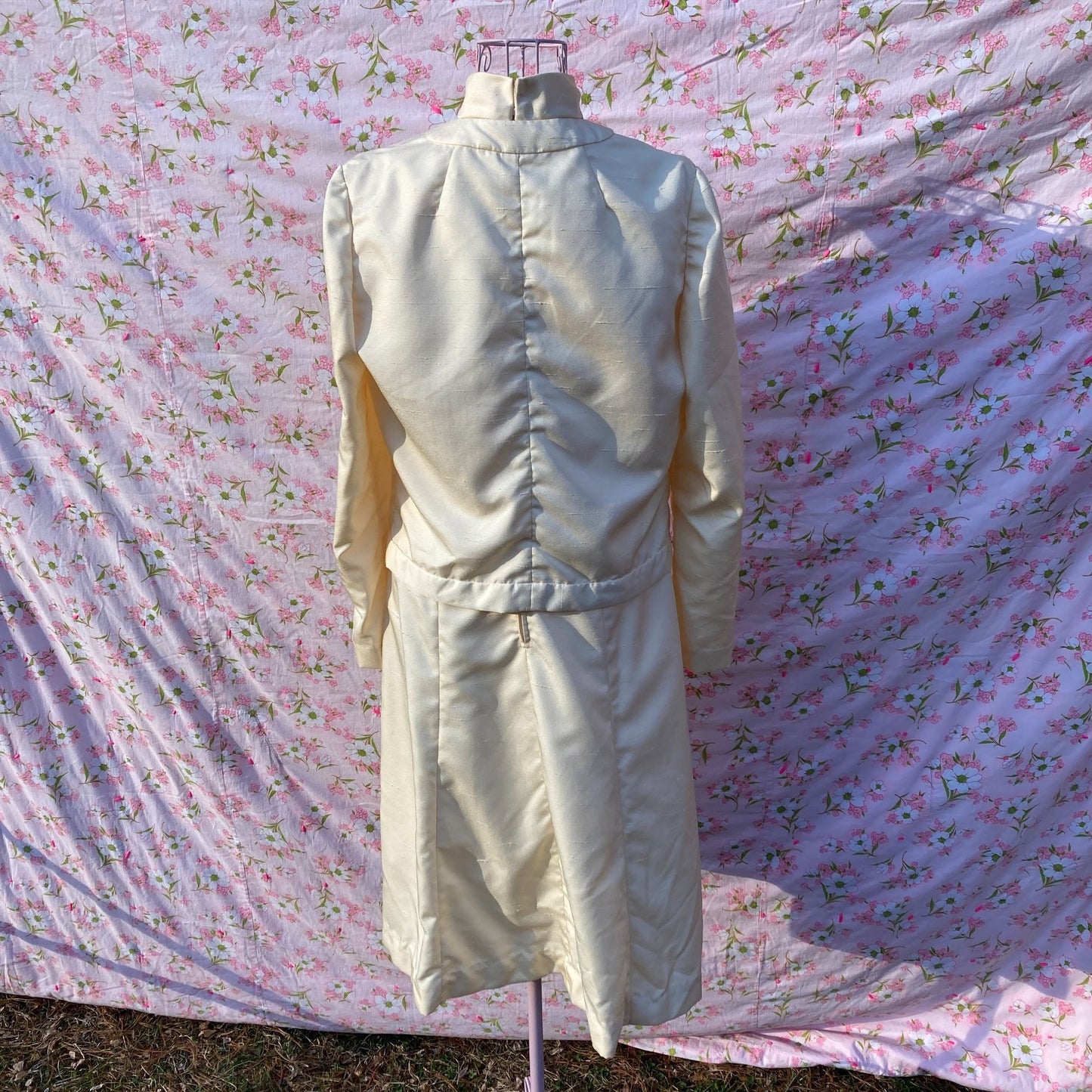 70s dress | M| matching set jacket sleeveless cream white