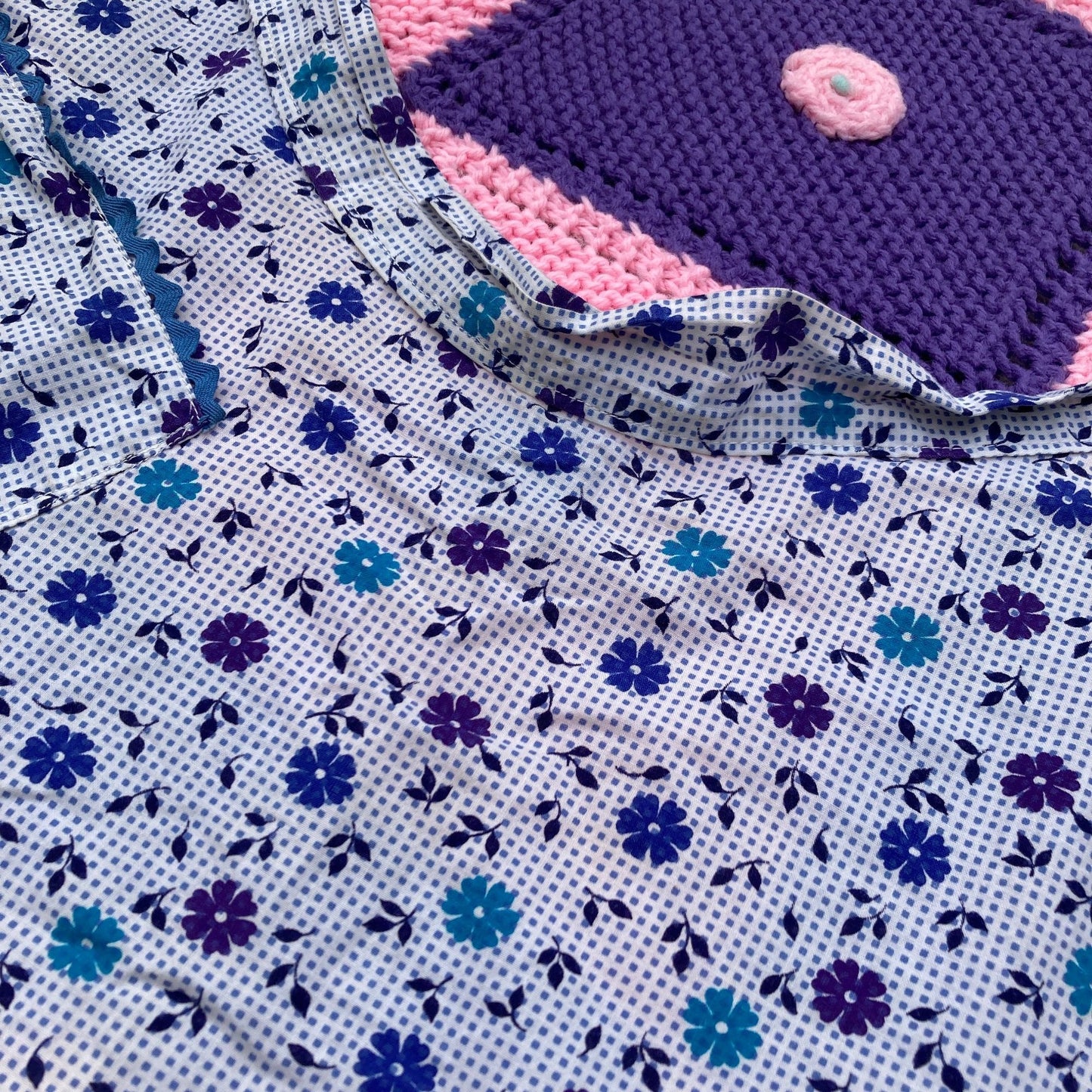 Vintage vtg 60s 70s apron |S-M| half apron pockets blue white floral pastel romantic