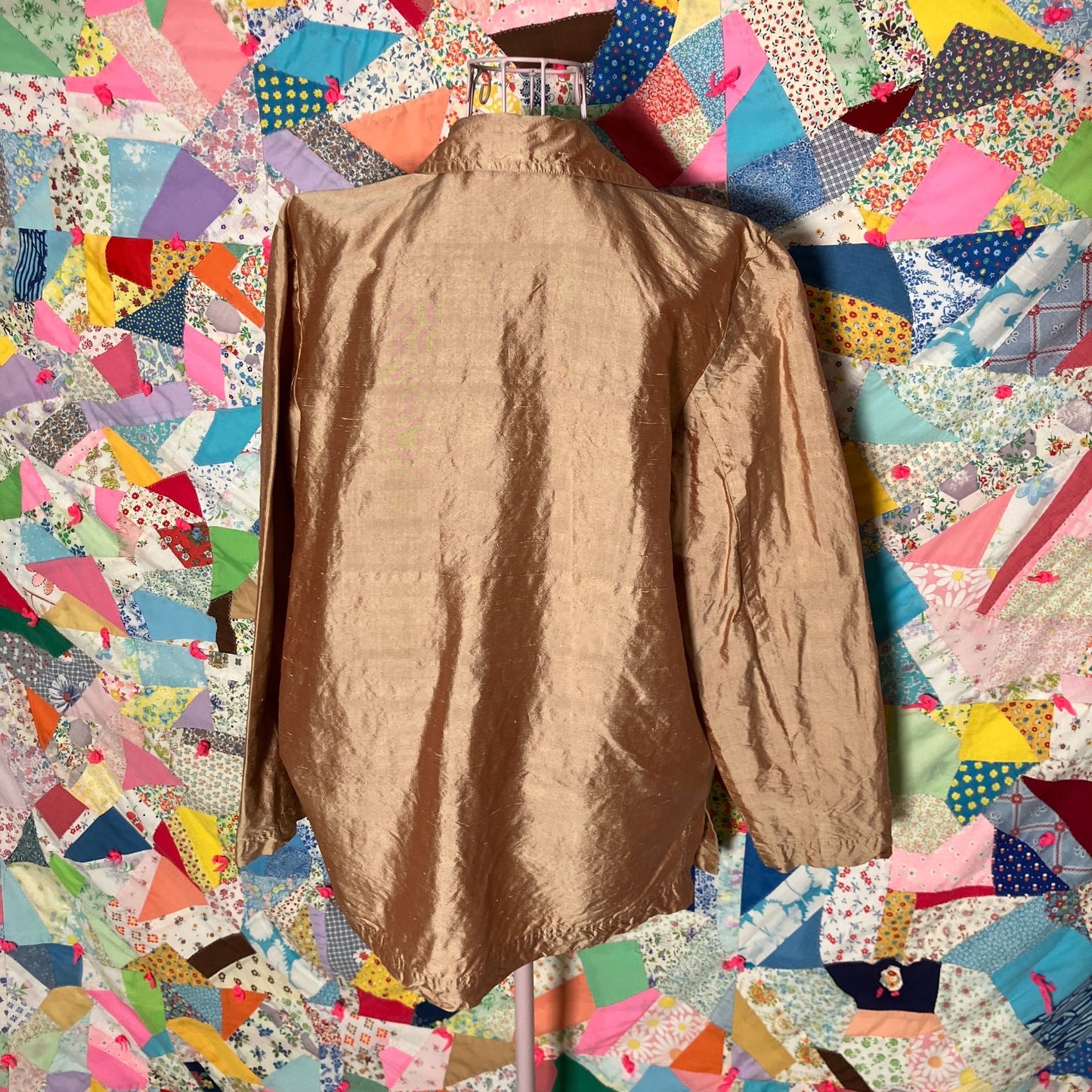 Vintage Saks Fifth Ave y2k 90s top iridescent tan | M-L | button up silk top shirt blouse