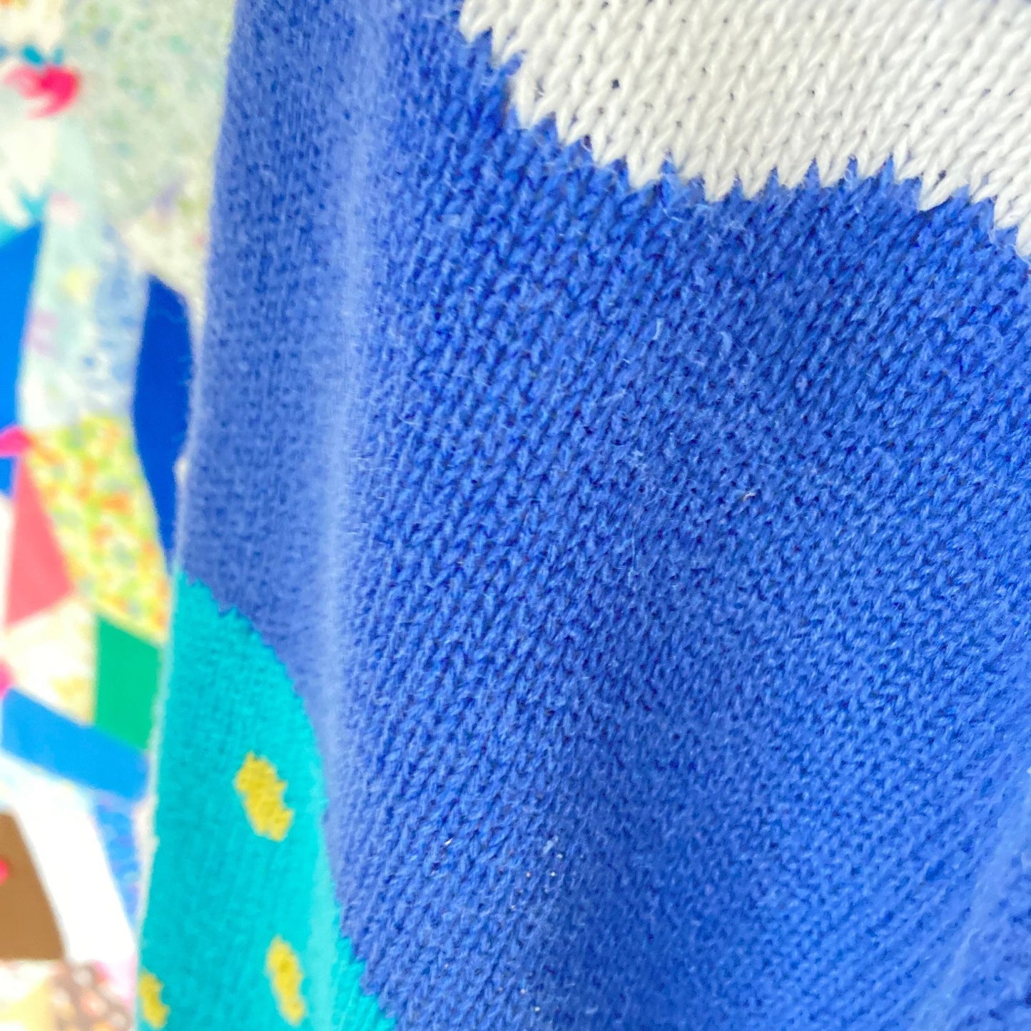 Vintage knit sweater 90s novelty fish print AS IS Country Suburbans blue white orange short sleeve