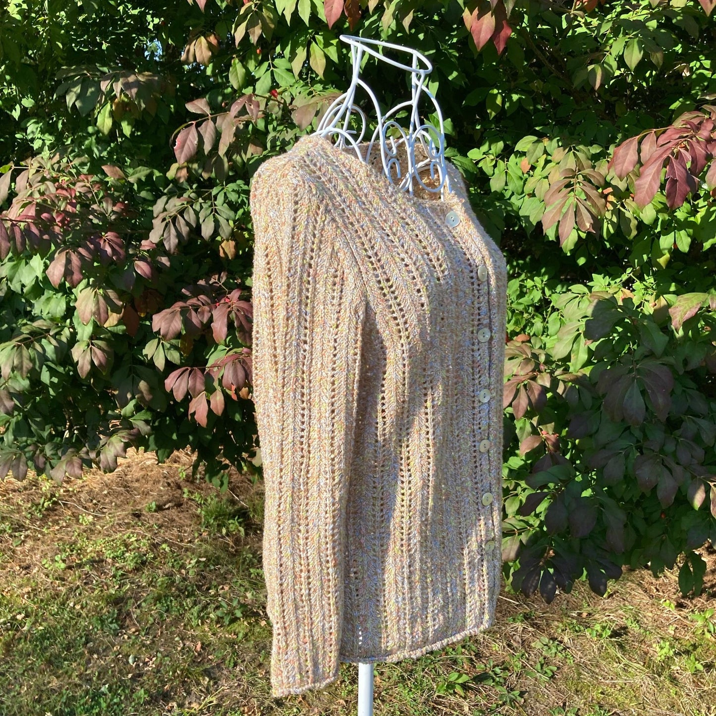 Vintage crochet cardigan 90s | S - M | sweater 1990s open knit weave work Susan Bristol