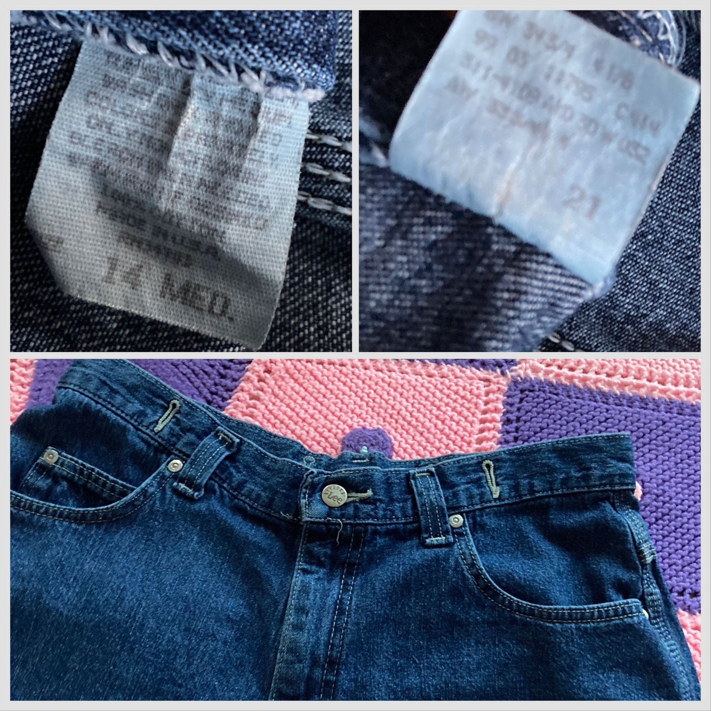 Vintage Lee 33 / 34 denim jean shorts high waisted 90s 1990s cotton dark wash