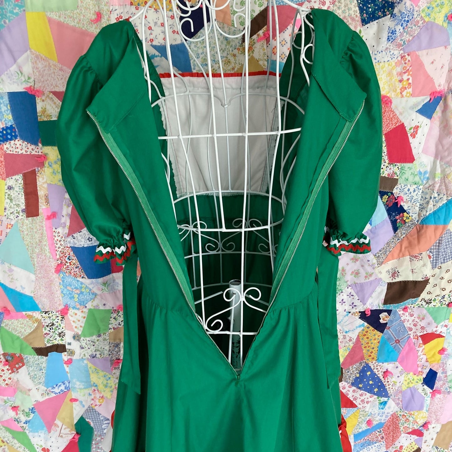 vintage 50s 60s dress red green | S-M | 1950s holiday christmas red green ruffle