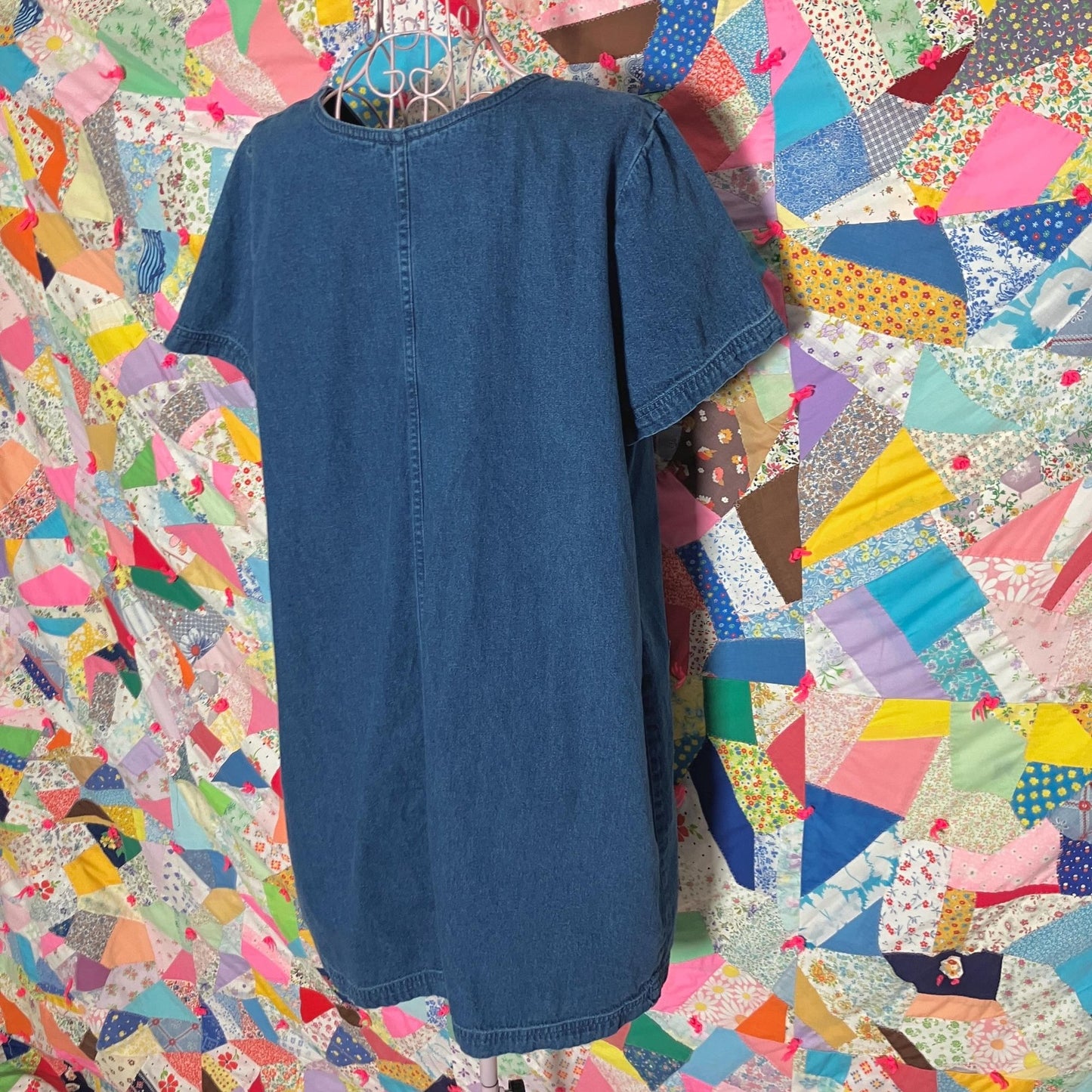 vintage 90s y2k dress denim cotton zip front jean pockets |M-L| Wear medium - dark wash Blue J.