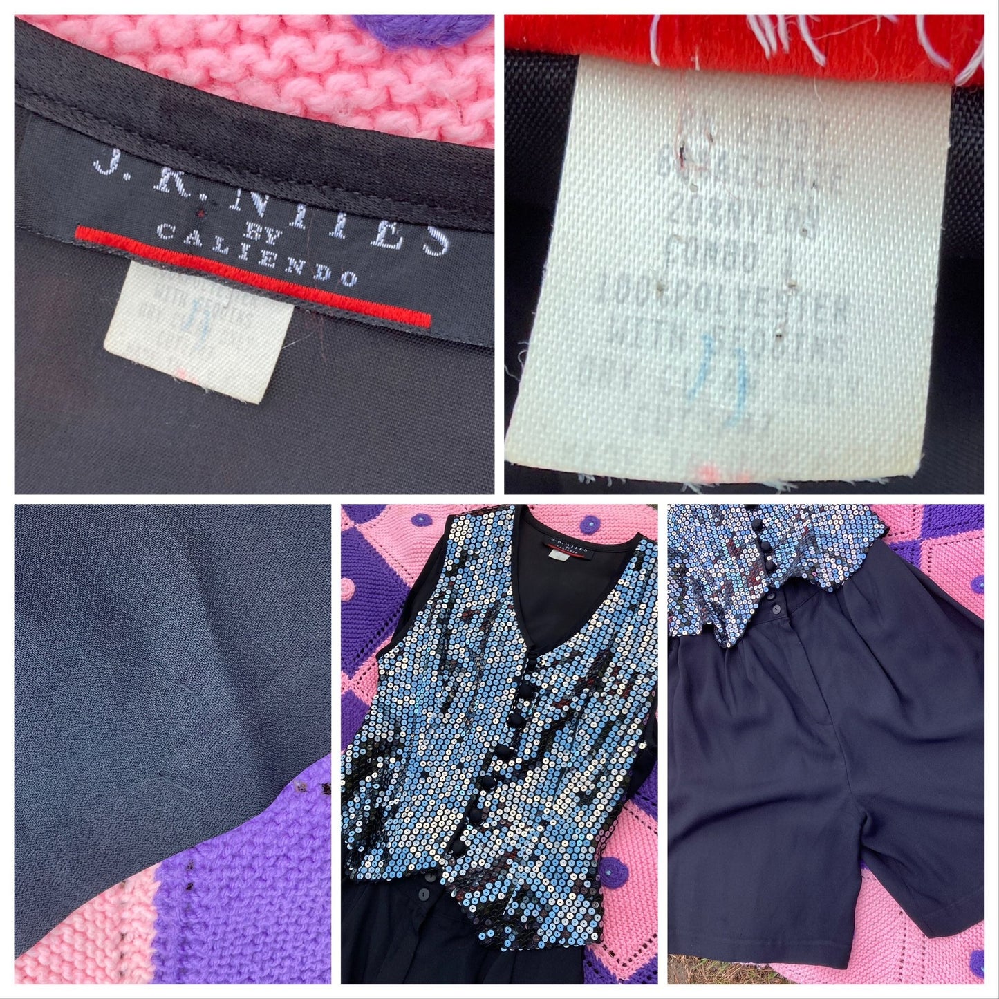 vintage romper 80s 90s black sequins silver | M-L | party festive 1980s 1990s playsuit one piece pleated
