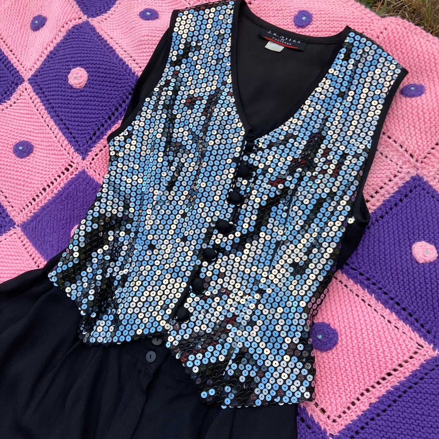 vintage romper 80s 90s black sequins silver | M-L | party festive 1980s 1990s playsuit one piece pleated