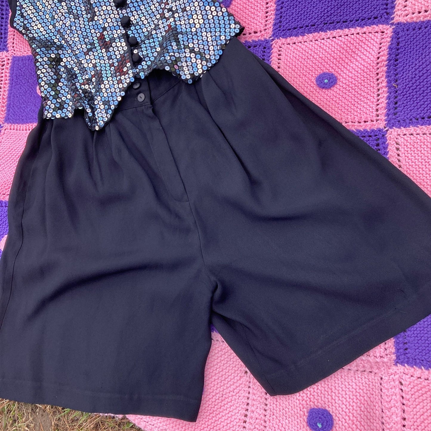 vintage romper 80s 90s black sequins silver | M-L | party festive 1980s 1990s playsuit one piece pleated