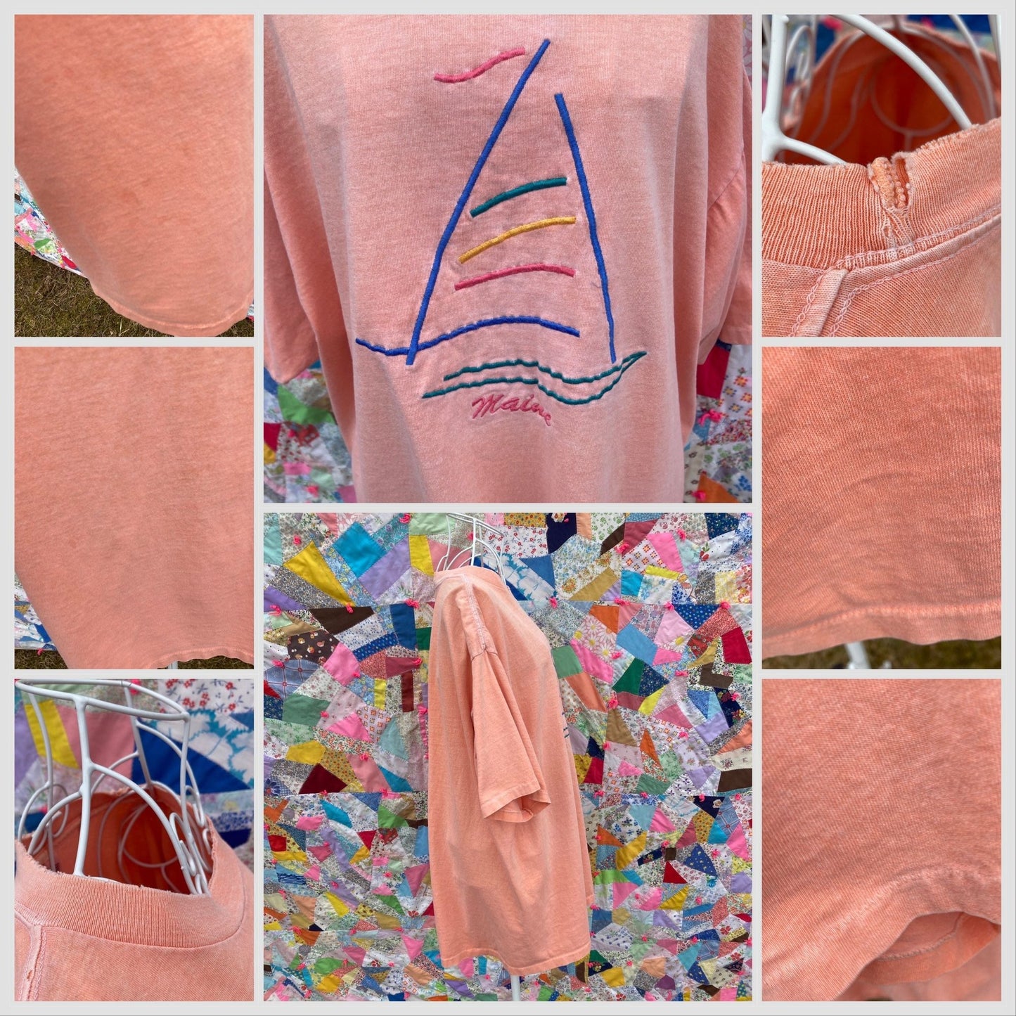 Vintage t shirt | S-L | 90s 1990s destination distressed fades pastel orange Maine sailing nautical single stitch