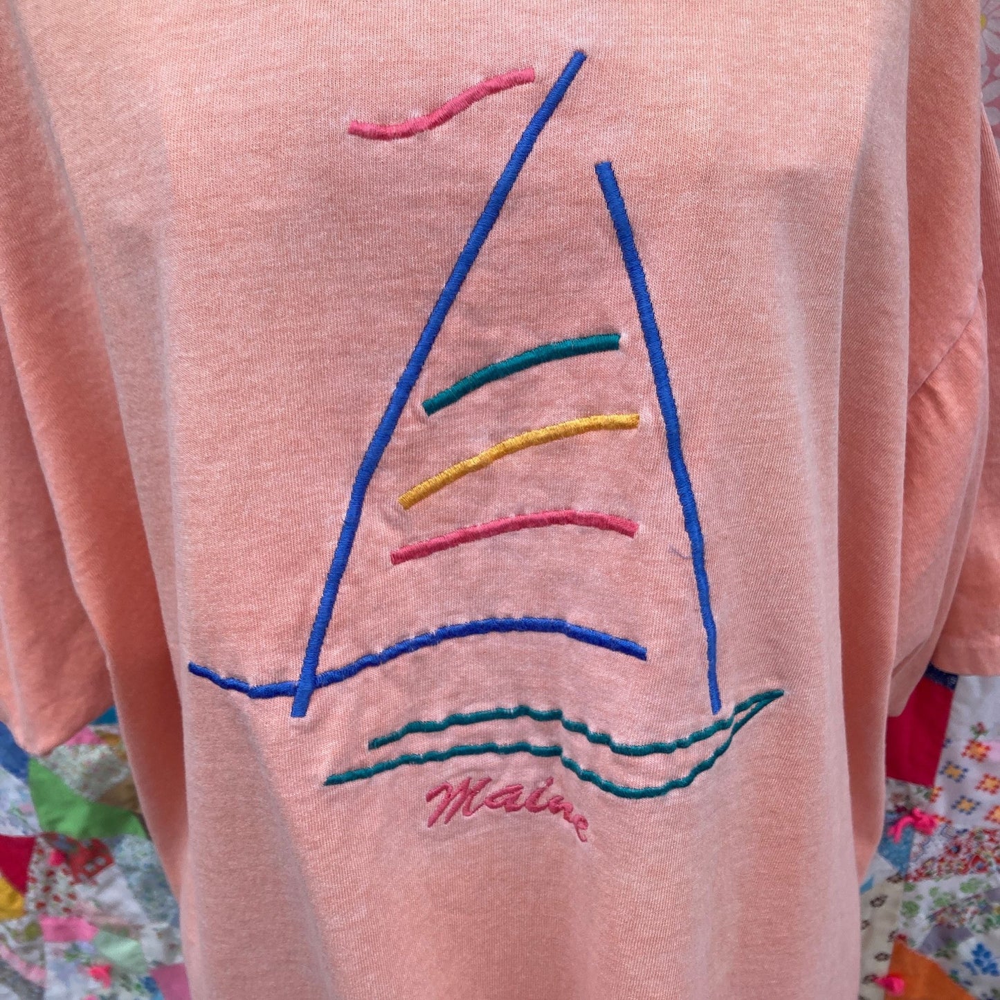 Vintage t shirt | S-L | 90s 1990s destination distressed fades pastel orange Maine sailing nautical single stitch