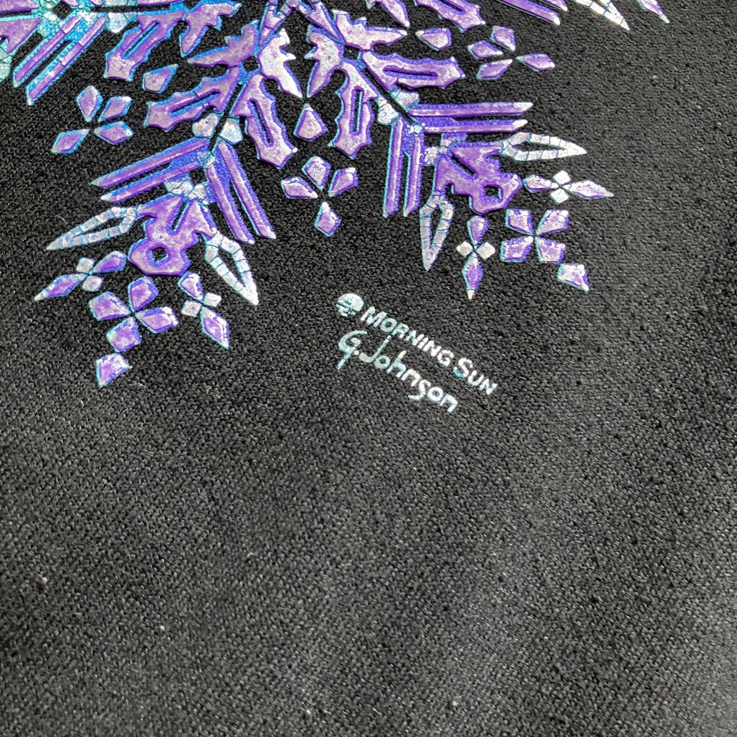 Vintage grandma sweatshirt Morning Sun double collar black purple blue silver snowflake winter snow Whitton