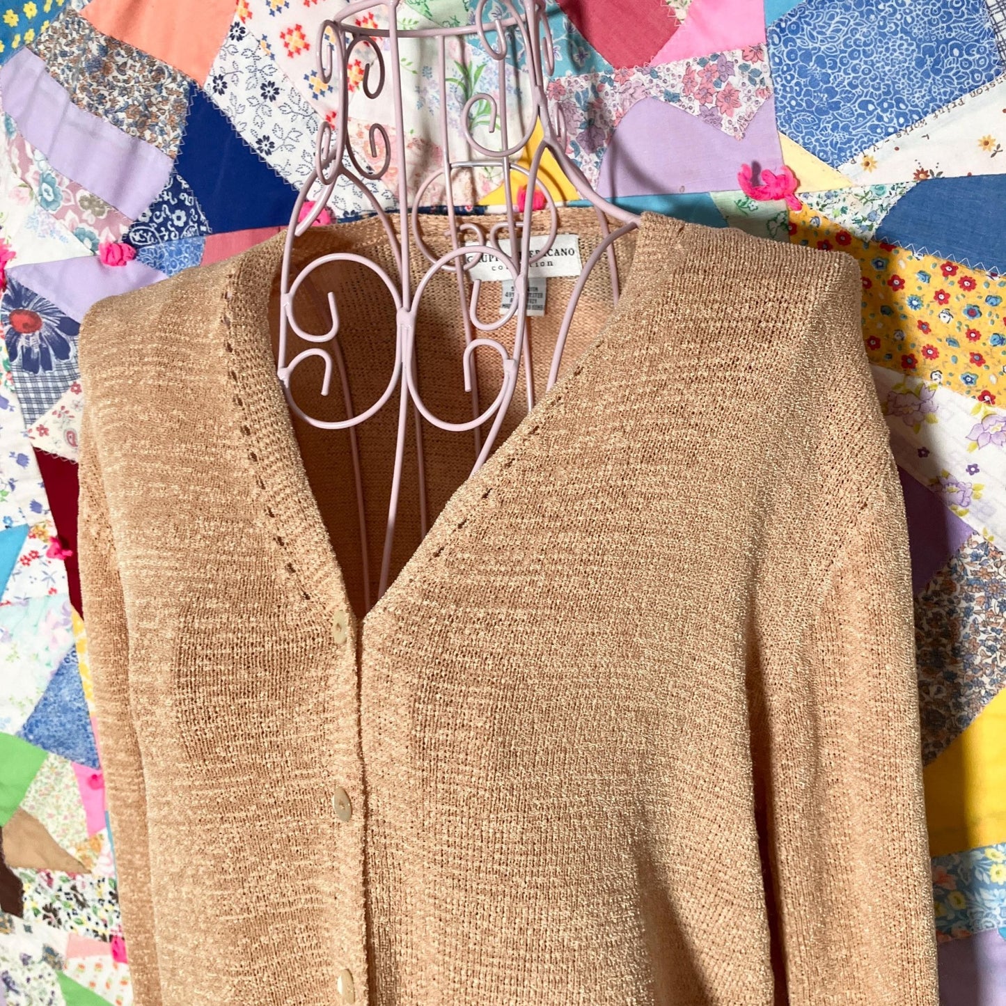 Vintage cardigan top knit tan | S-M | 90 sheer see through Gruppo Americano Collection