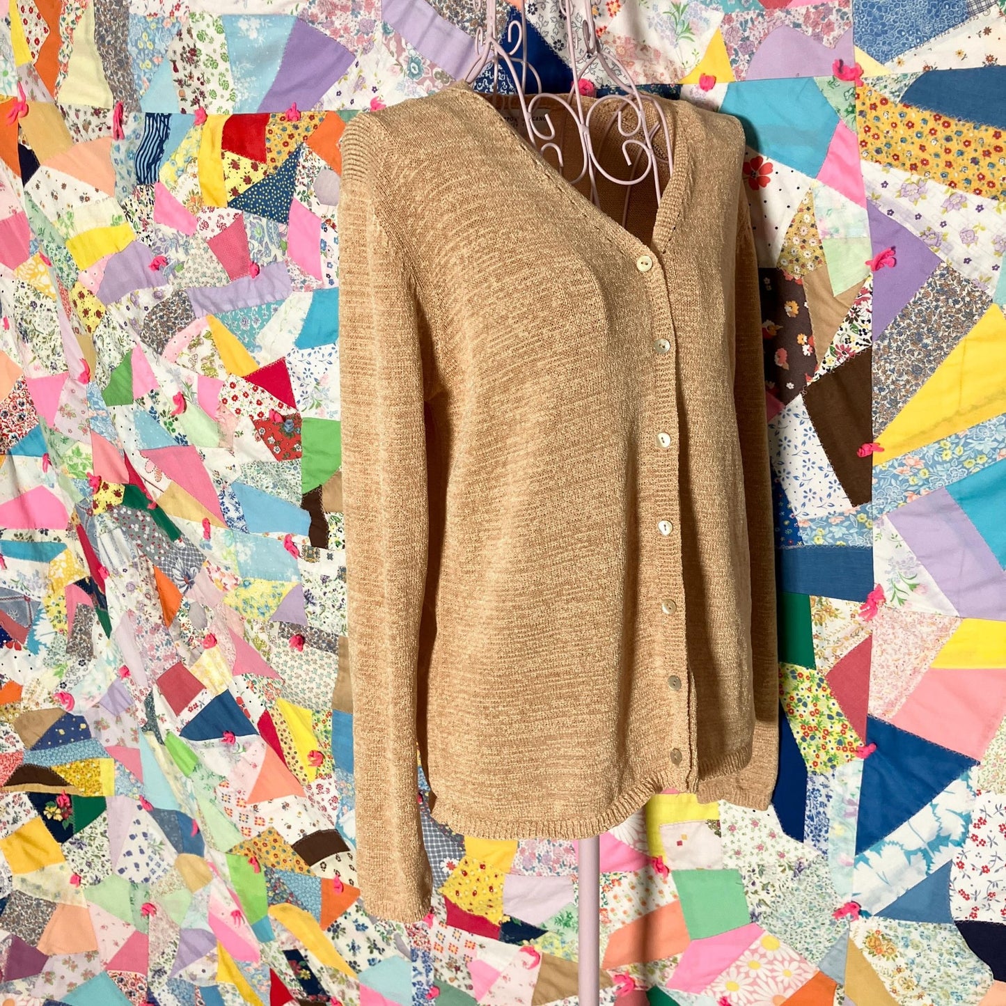 Vintage cardigan top knit tan | S-M | 90 sheer see through Gruppo Americano Collection