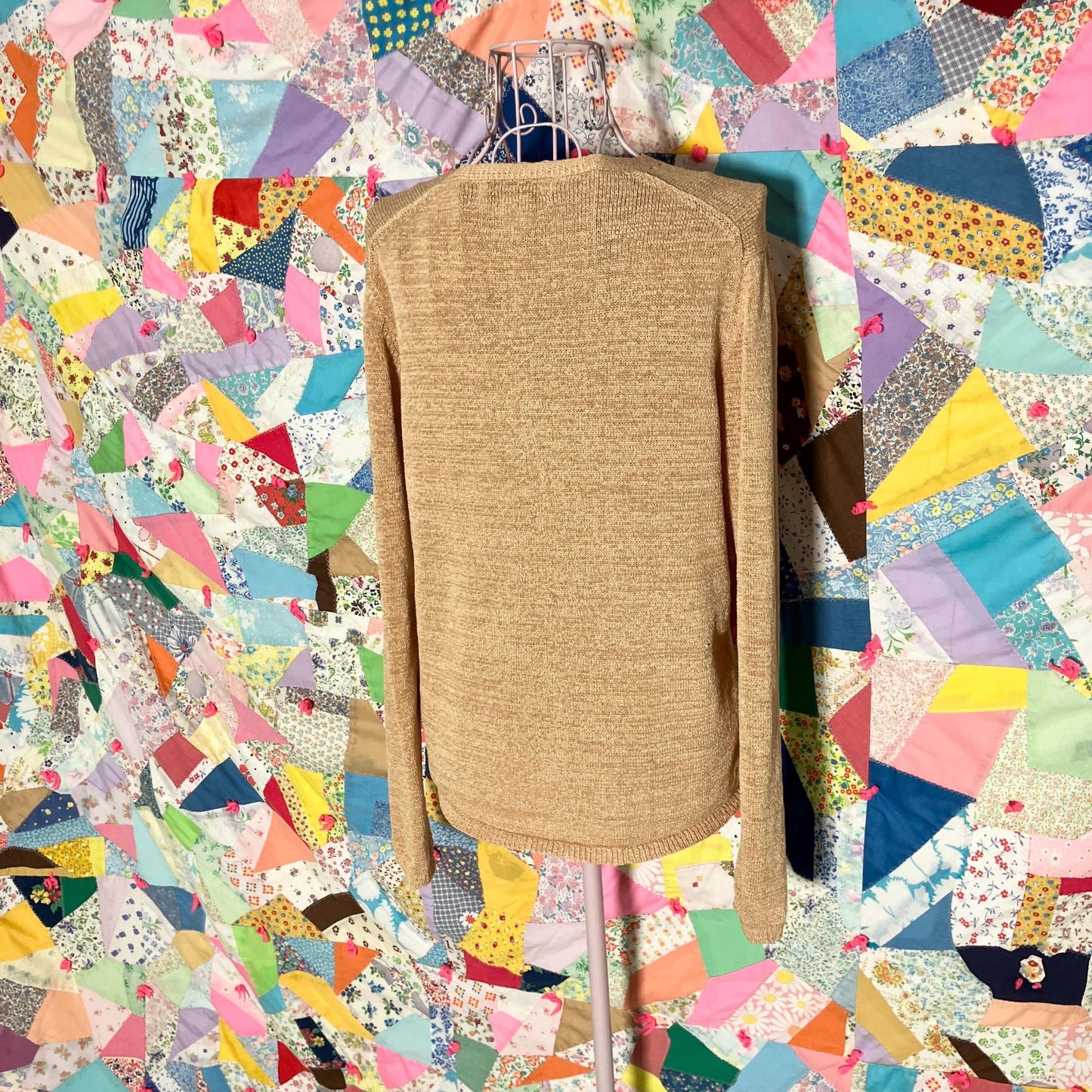 Vintage cardigan top knit tan | S-M | 90 sheer see through Gruppo Americano Collection