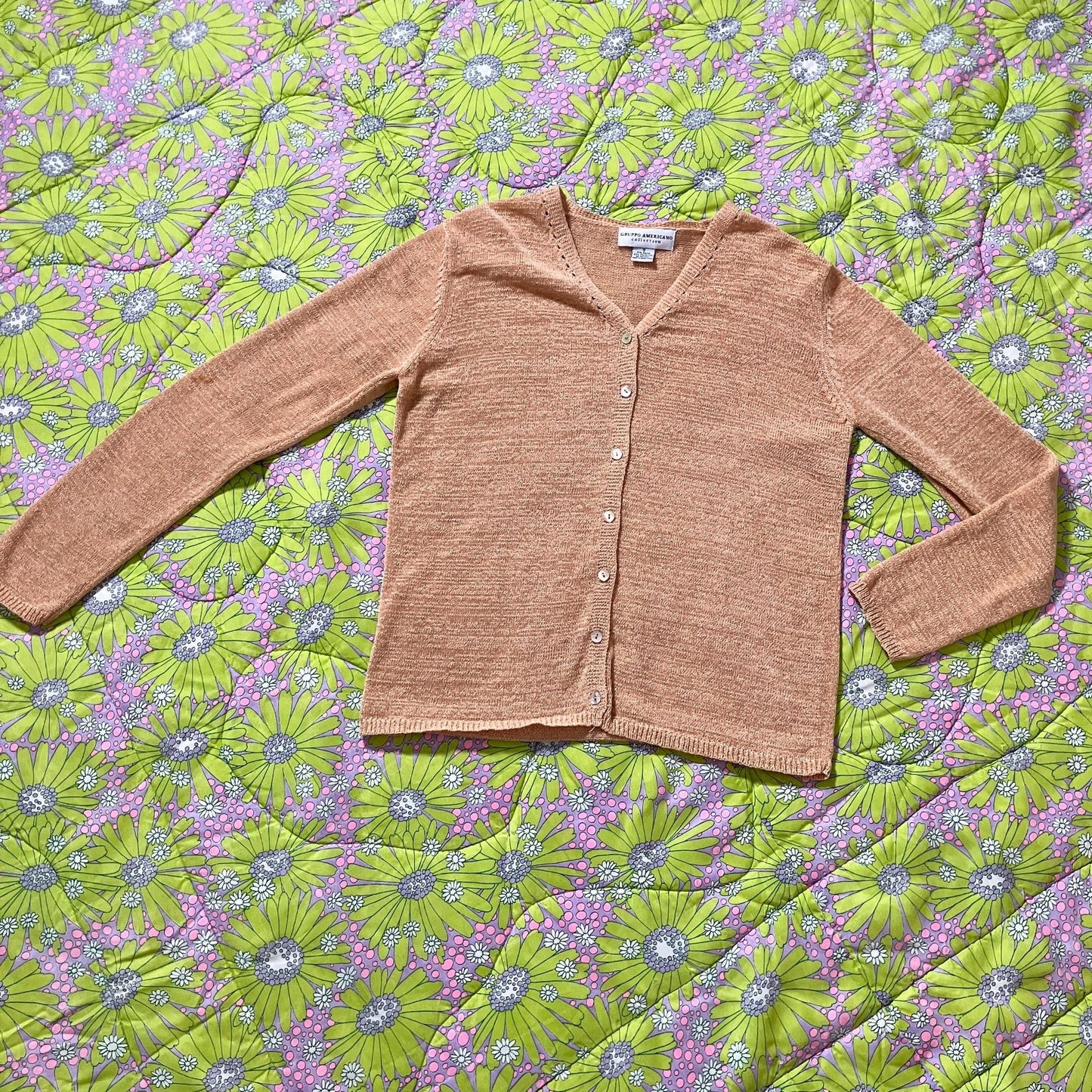 Vintage cardigan top knit tan | S-M | 90 sheer see through Gruppo Americano Collection